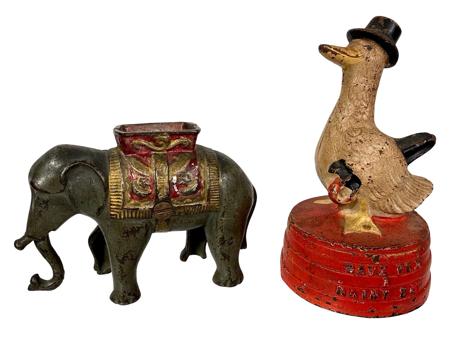 Two Cast Iron Still Banks: American 1920/30's - Taller is 5 1/2"T x 3"W x 3"D