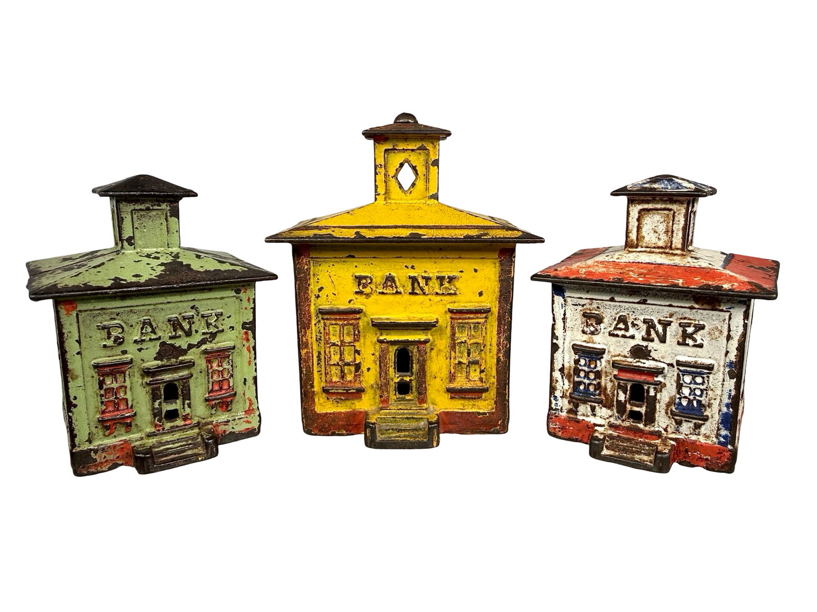 Cupola Banks - 2 Small / 1 Medium: J & E Stevens Co. - Cromwell, CT. 1870's - 3 1/4" / 4 1/4"Tall