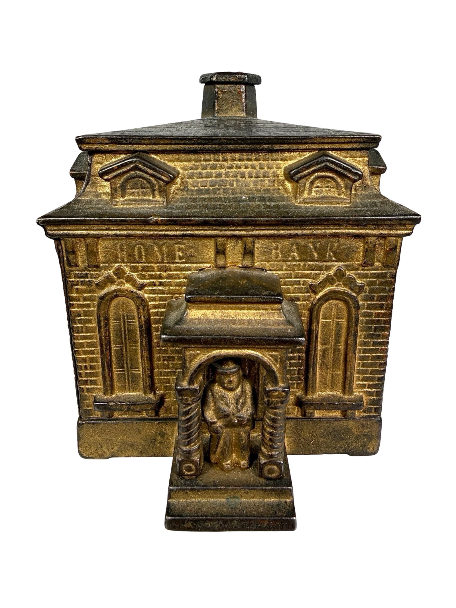 Home Bank with Figure: H.L. Judd Company - Wallingford, CT. 1880's - 4"T x 3 1/2"W - Clayton Luther Collection