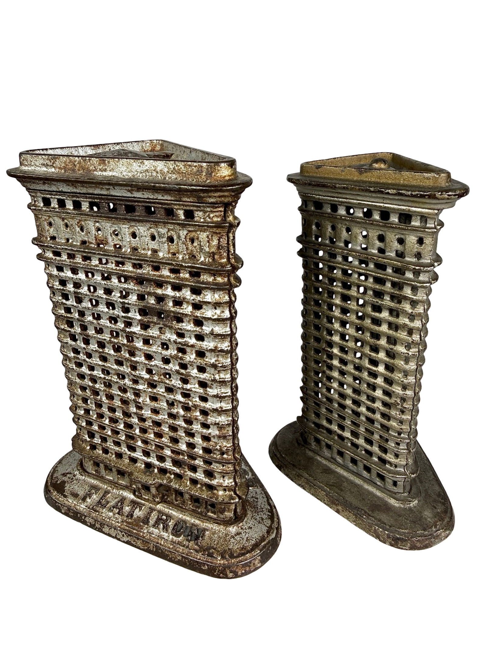 Two Flat Iron Banks: Kenton Hardware - Kenton, OH. 1915 - Taller is 6"T x 3 1/2"D - Clayton Luther Collection