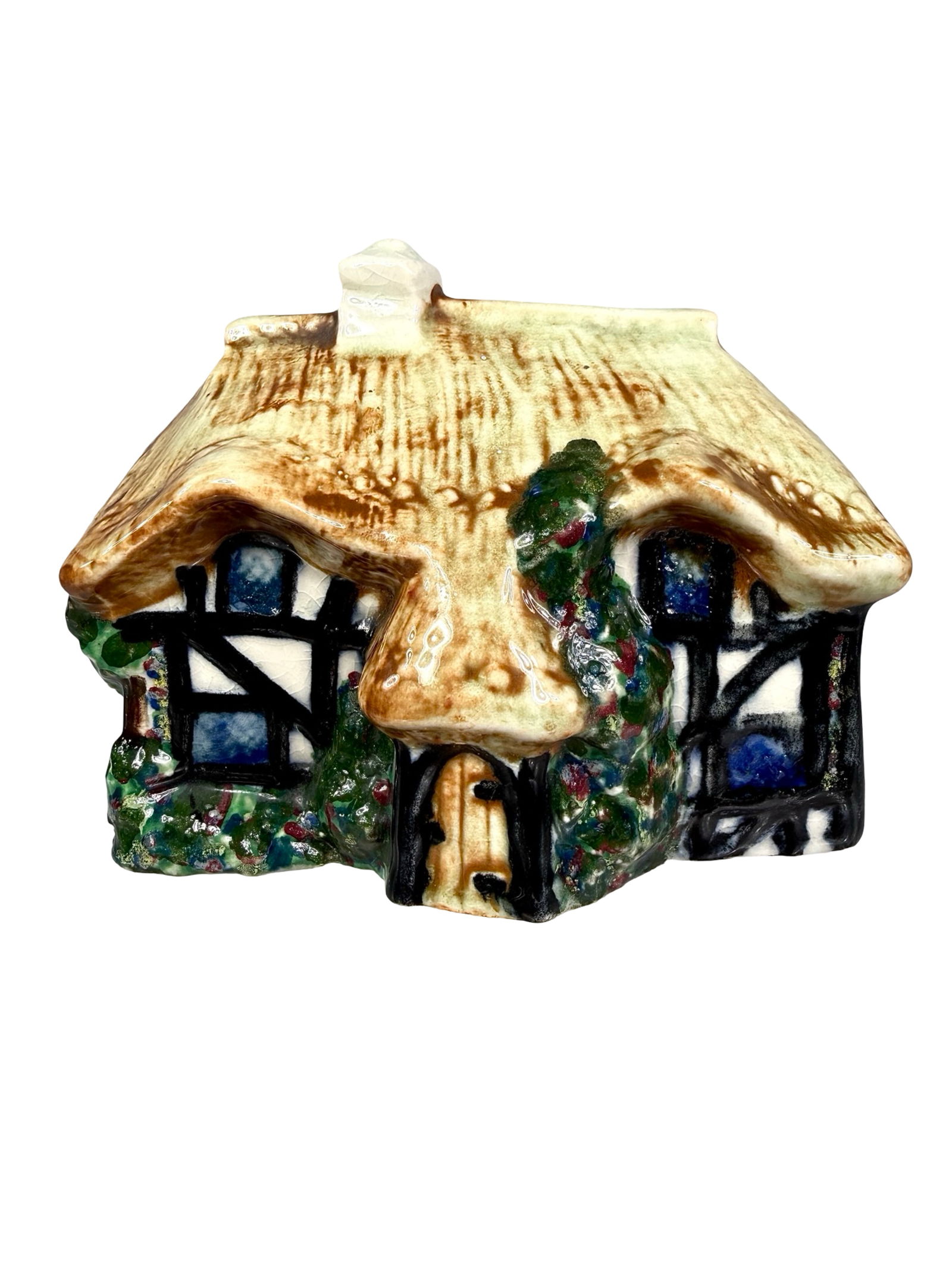 English Cottage Ceramic Bank: English 1930's - 3"T x 4 1/2"W