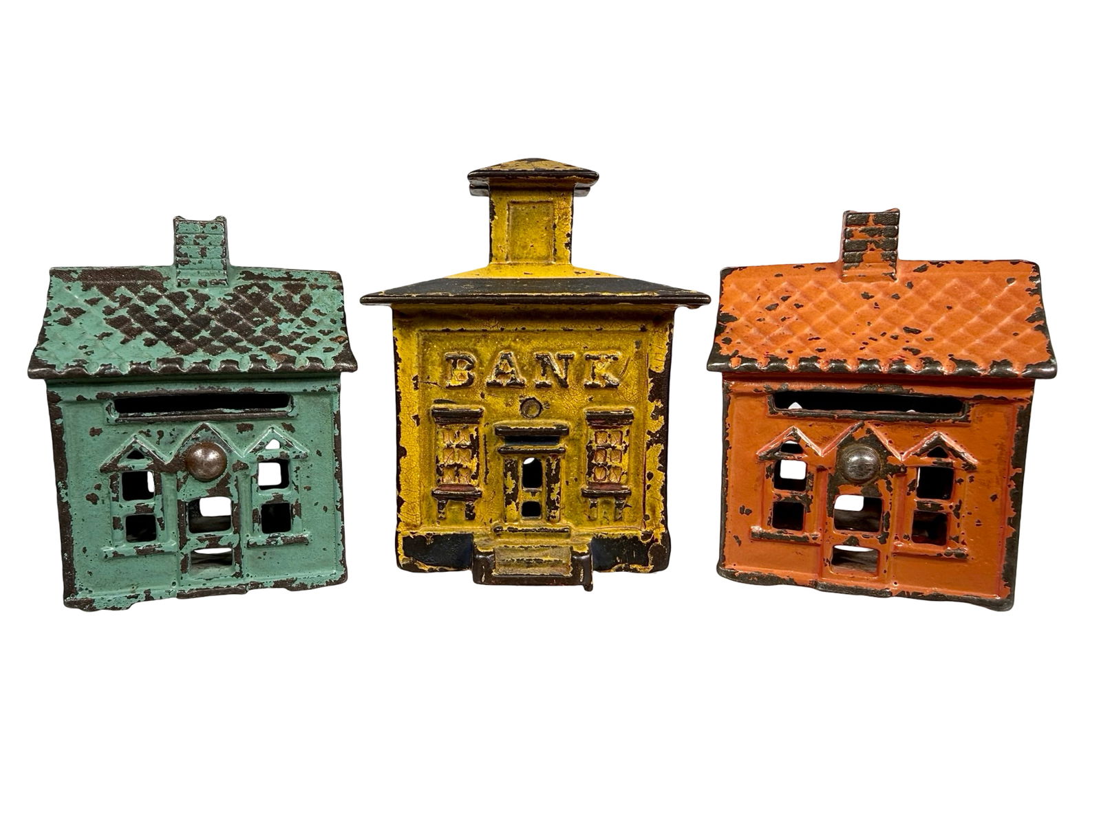 Three Small Building Banks: American 1870's/1900 - 2 1/2" - 3" Tall