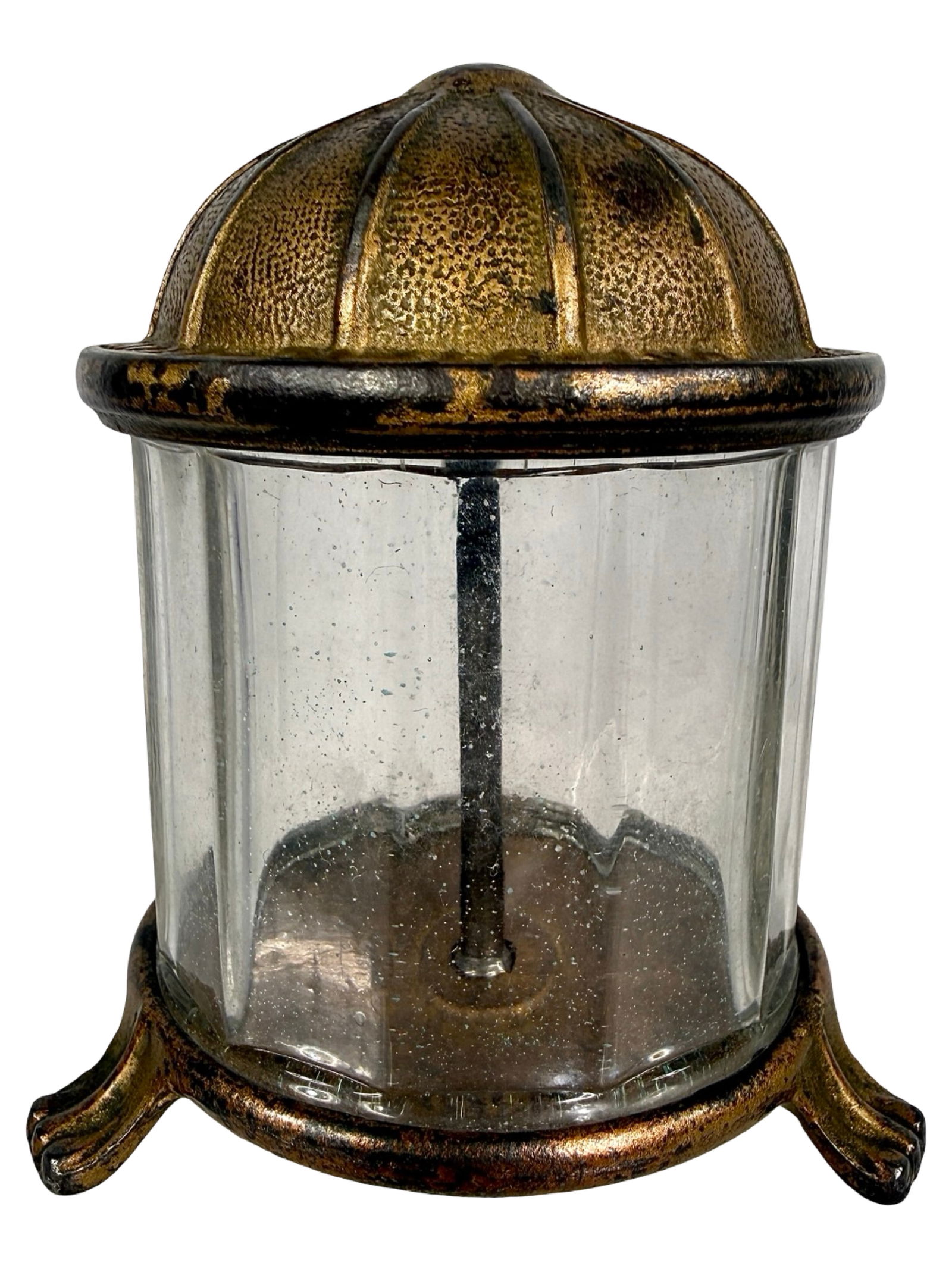 Cylindrical Bank Closed Top - Glass and Cast Iron: American 1910's - 3 3/4"T x 3"L