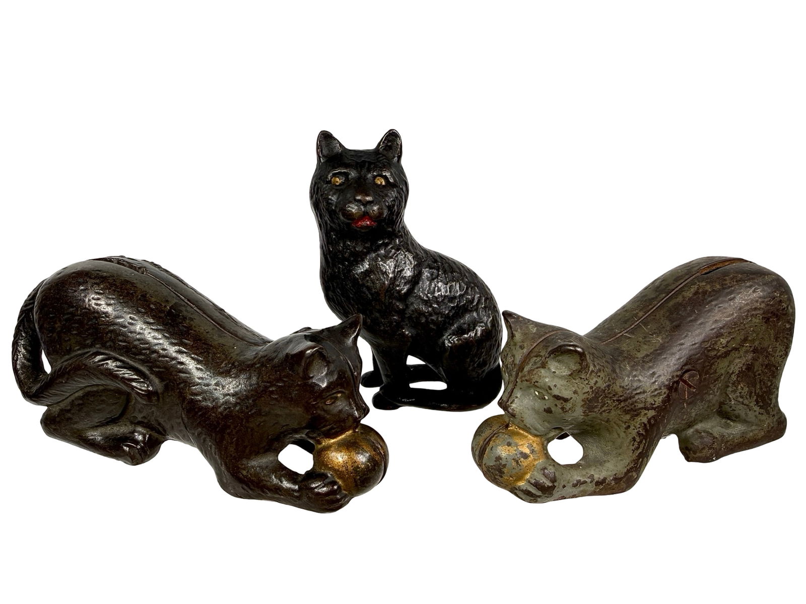 Three Cat Themed Still Banks: American 1920's - Black Cat is 4 1/8"T x 3"L - The Tom Kellogg Collection