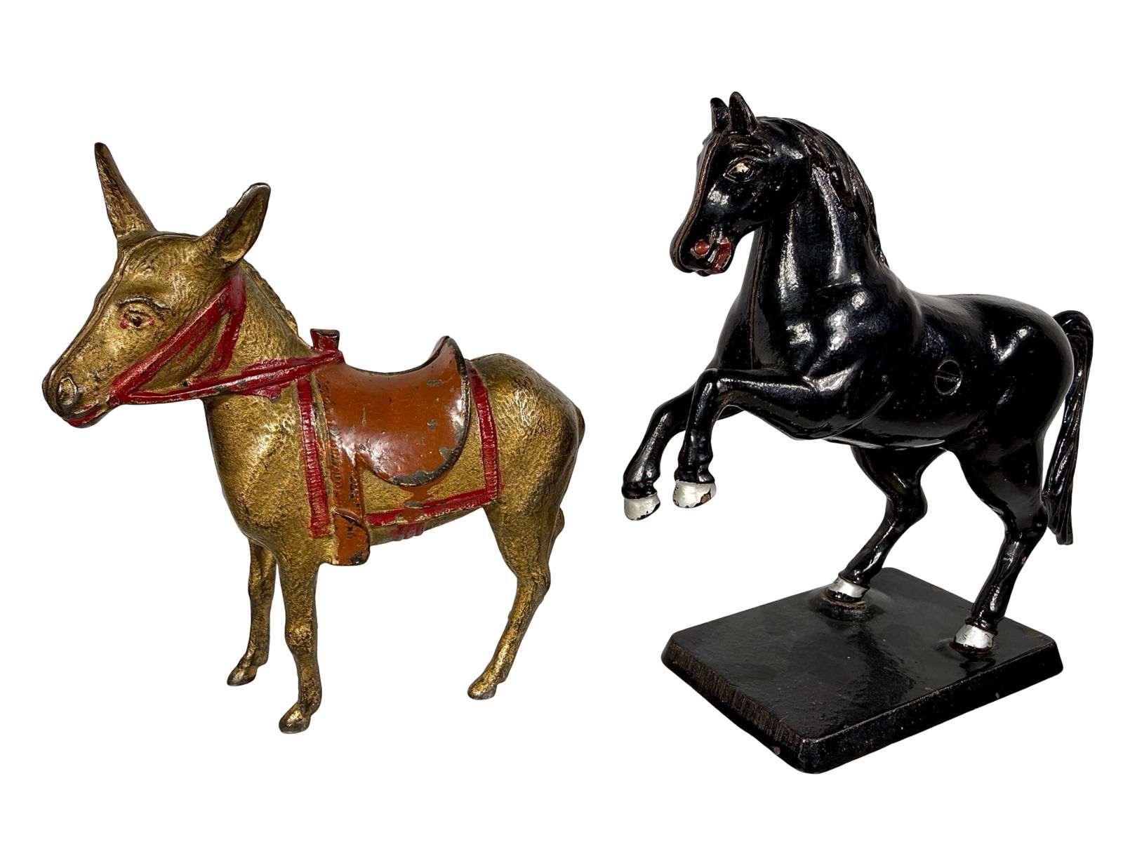 Large Donkey/Large Horse on Base - Cast Iron Still Banks: A.C. Williams Co. - Ravenna, OH. 1920's - Horse is 7 1/2"T x 7"L - The Tom Kellogg Collection