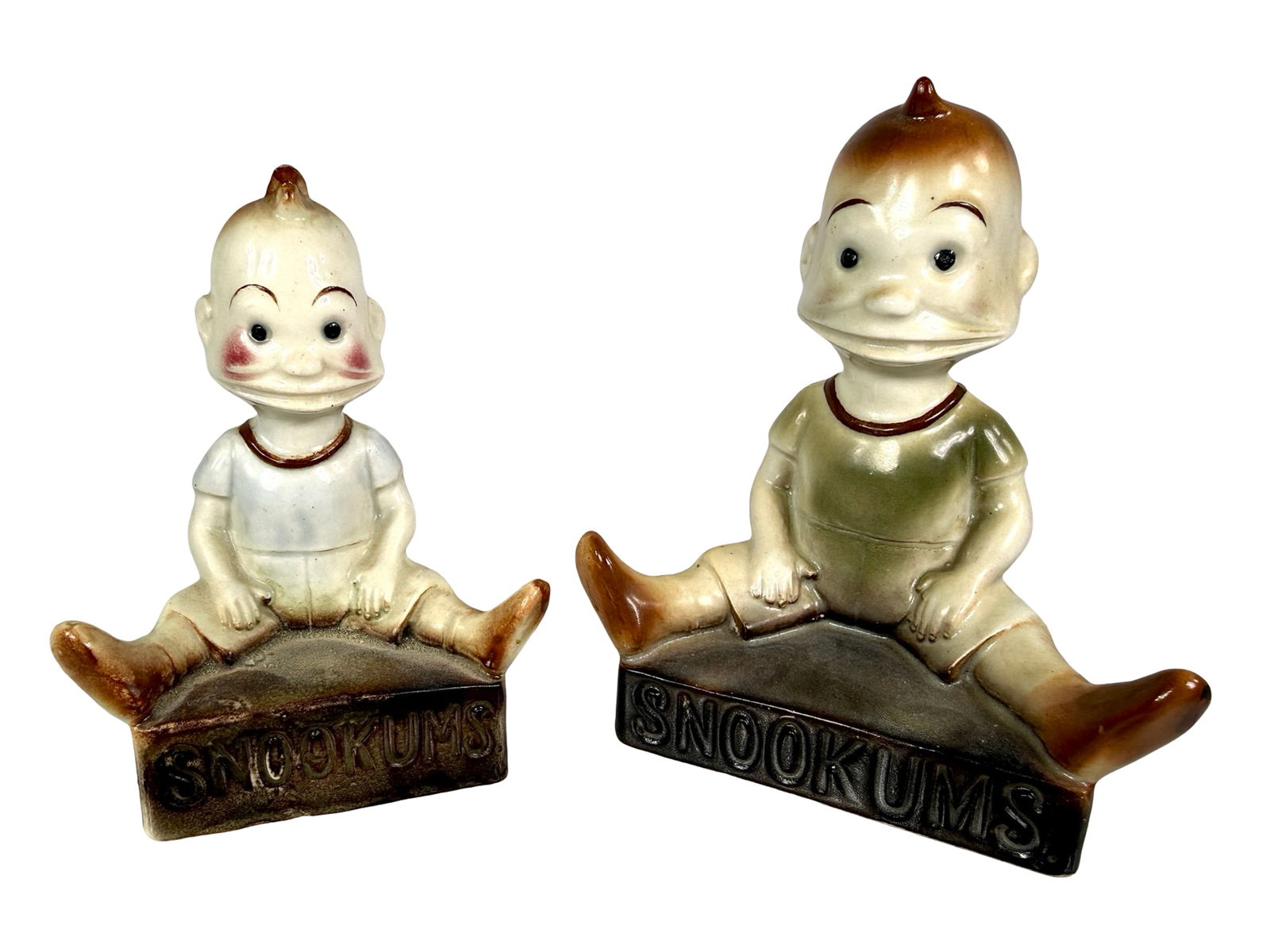 Ceramic Snookums Banks - Small One Rare: Austrian 1930's - Larger is 5 1/8"T x 4 1/4"W - The Tom Kellogg Collection