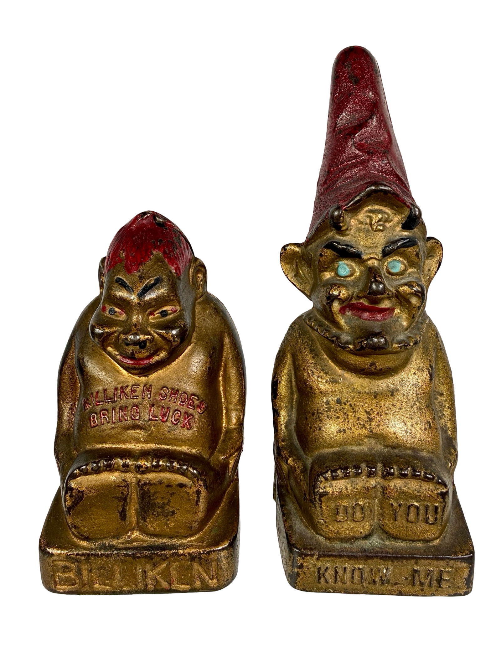 Billiken with Advertising and Rumpleltiltskin Banks: A.C. Williams Co. - Larger is 6"T x 2 1/4"W - The Tom Kellogg Collection