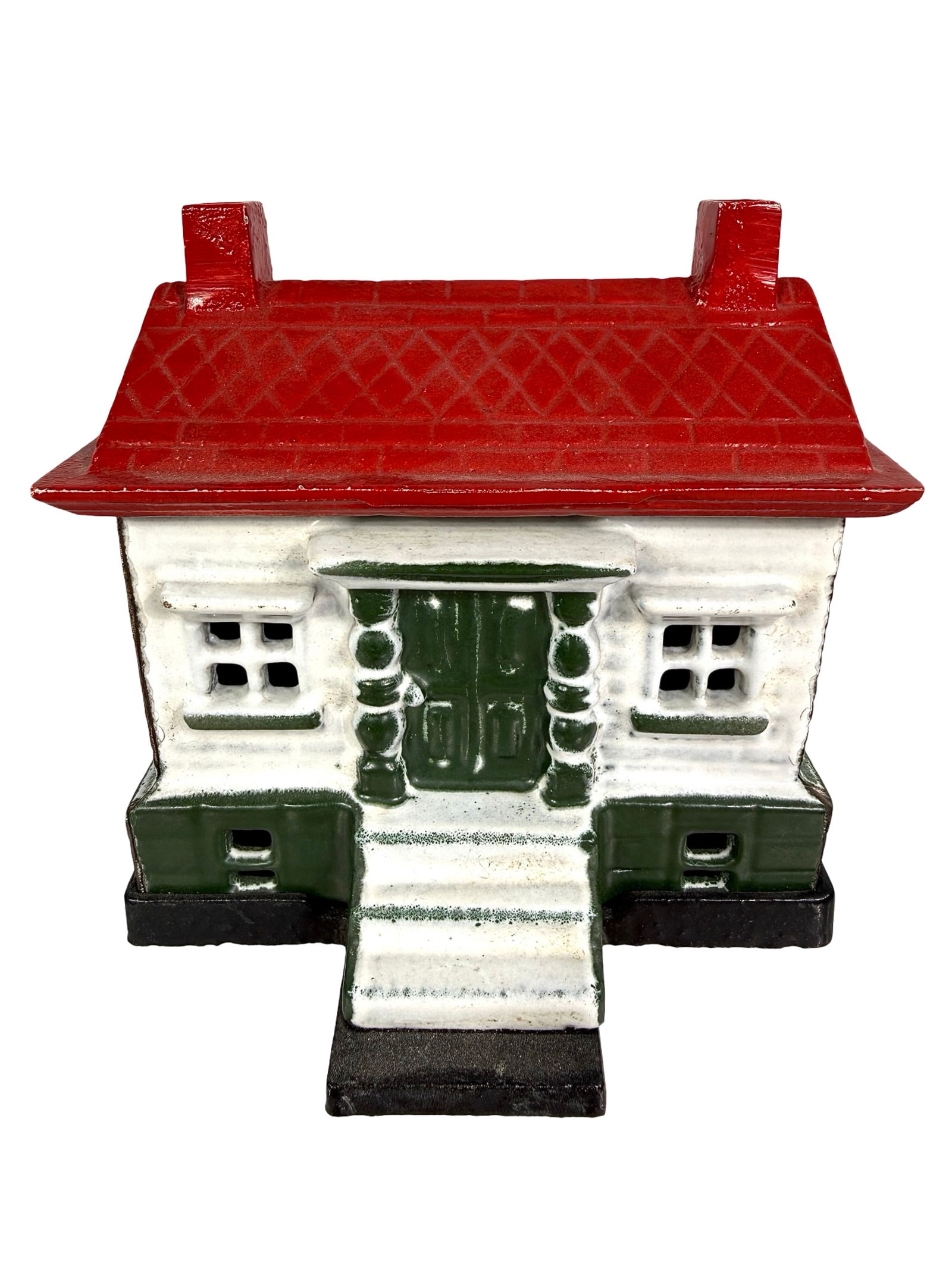 House with Basement-Second Casting. Porcelain over Iron.: The Ohio Foundry Company- Cleveland, OH. 1948- 4 1/2"T x 4 1/2"W -The Tom Kellogg Collection