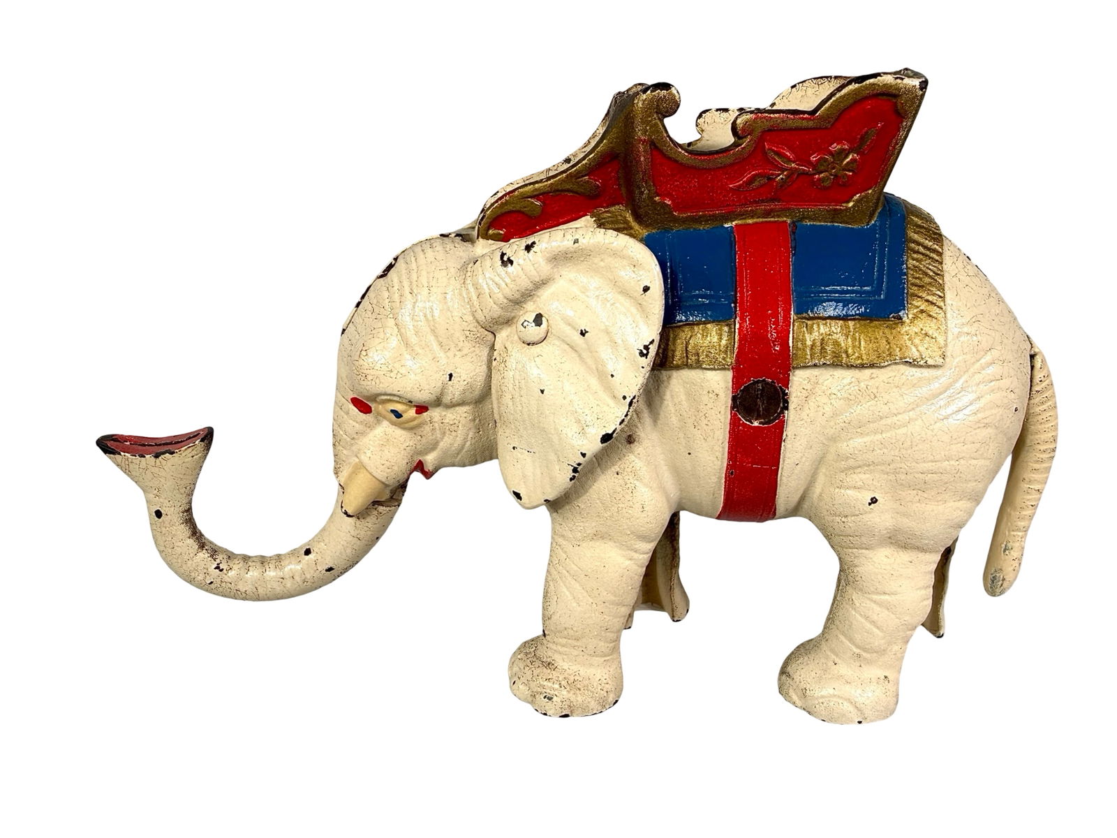 Elephant with Howdah - Cast Iron Mechanical Bank: Hubley Mfg. Co. - Lancaster, PA. 1930 - 5 1/2"T x 9 1/4"W