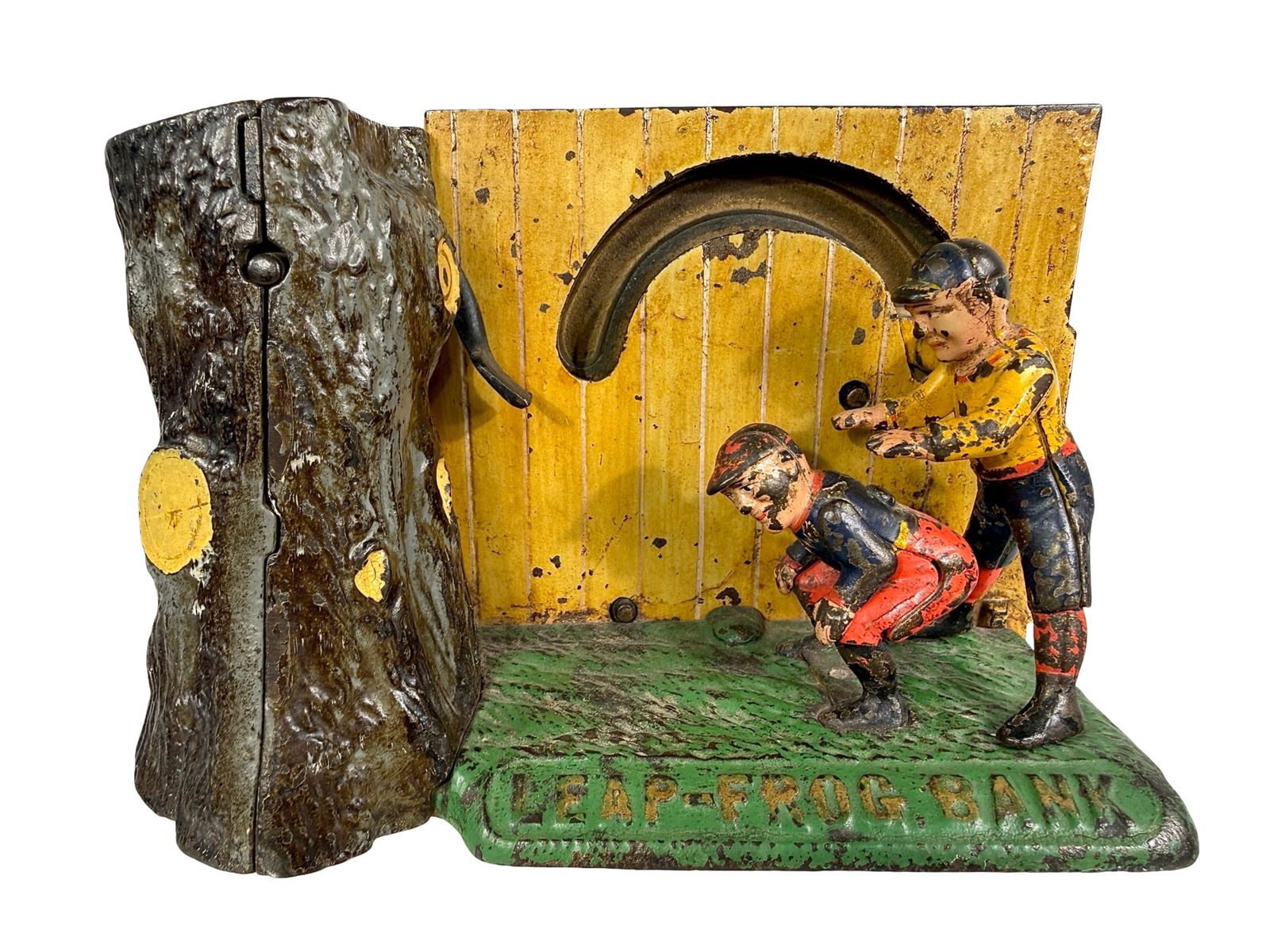Leap Frog Mechanical Bank: Shepard Hardware Co. - Buffalo, NY. 1890 - 4 7/8"T x 7 1/4"L x 3 1/2"D