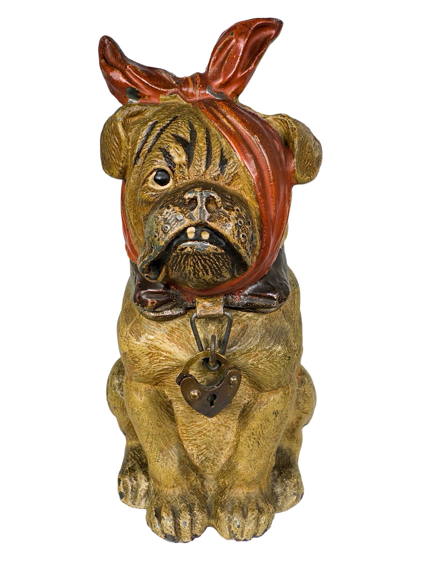 Dog with Bandaged Eye Spelter Bank: Germany - 1920's. 4 5/8" Tall x 2" Wide x 2 3/4" Deep. Bob and Shirley Peirce Collection.
