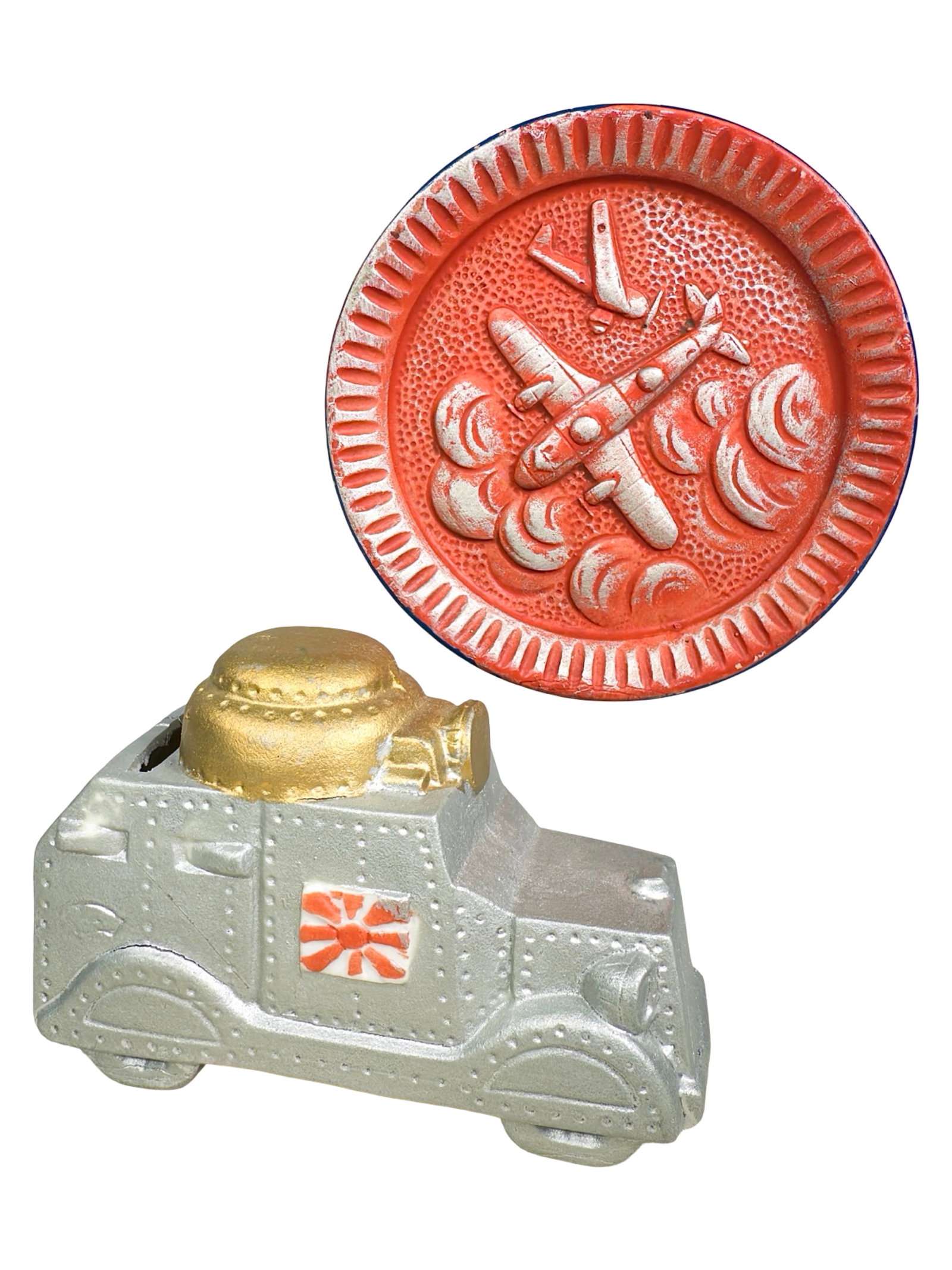 Two World War II Era Chalk Banks: Japanese - 1930's. Larger is 3 3/4" Diameter. Bob and Shirley Peirce Collection.