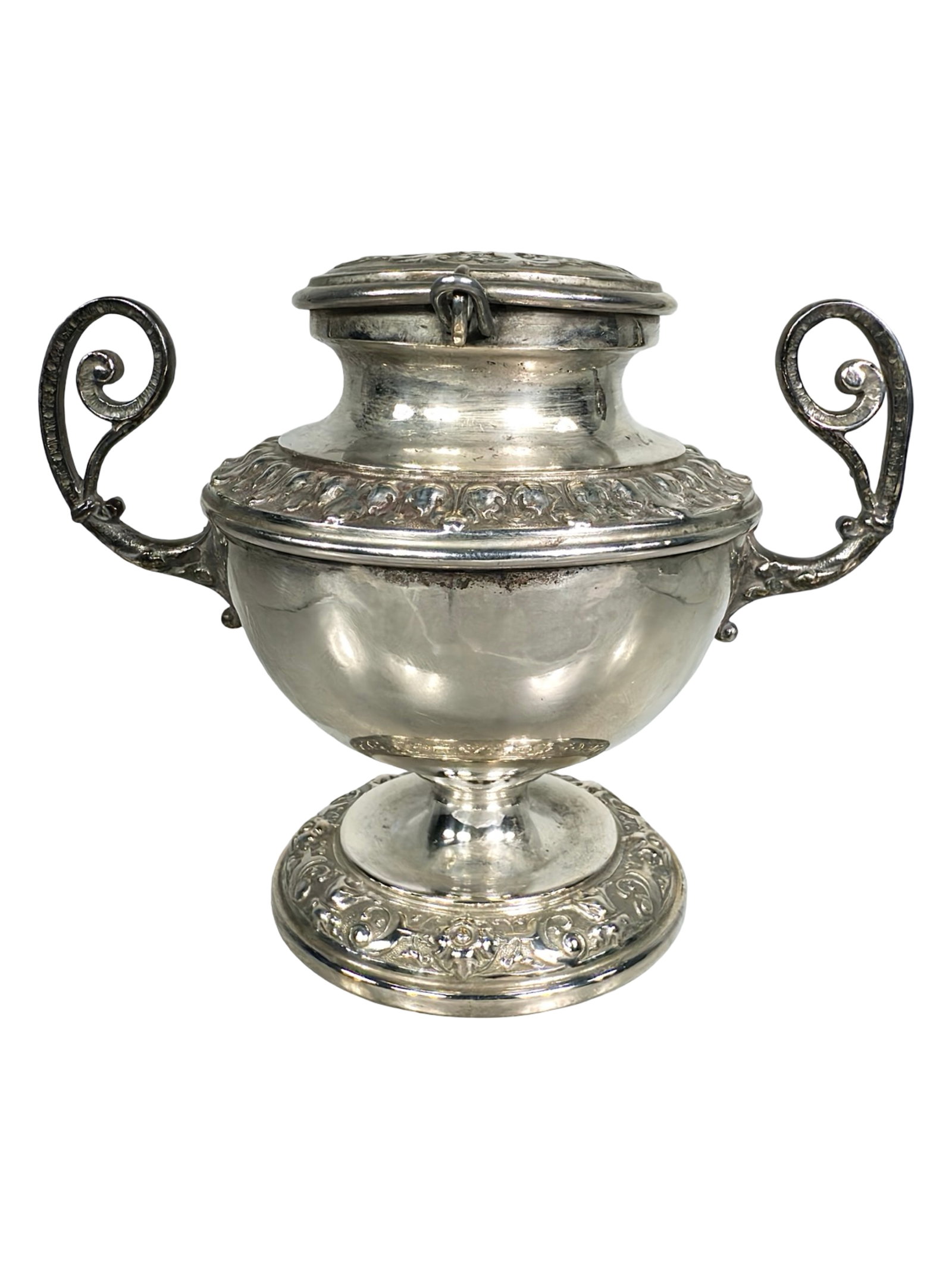 Two Handled Silver Urn Bank: Austria - Ca. 1895 - 3 1/2" T x 4 1/2" L. Bob and Shirley Peirce Collection.