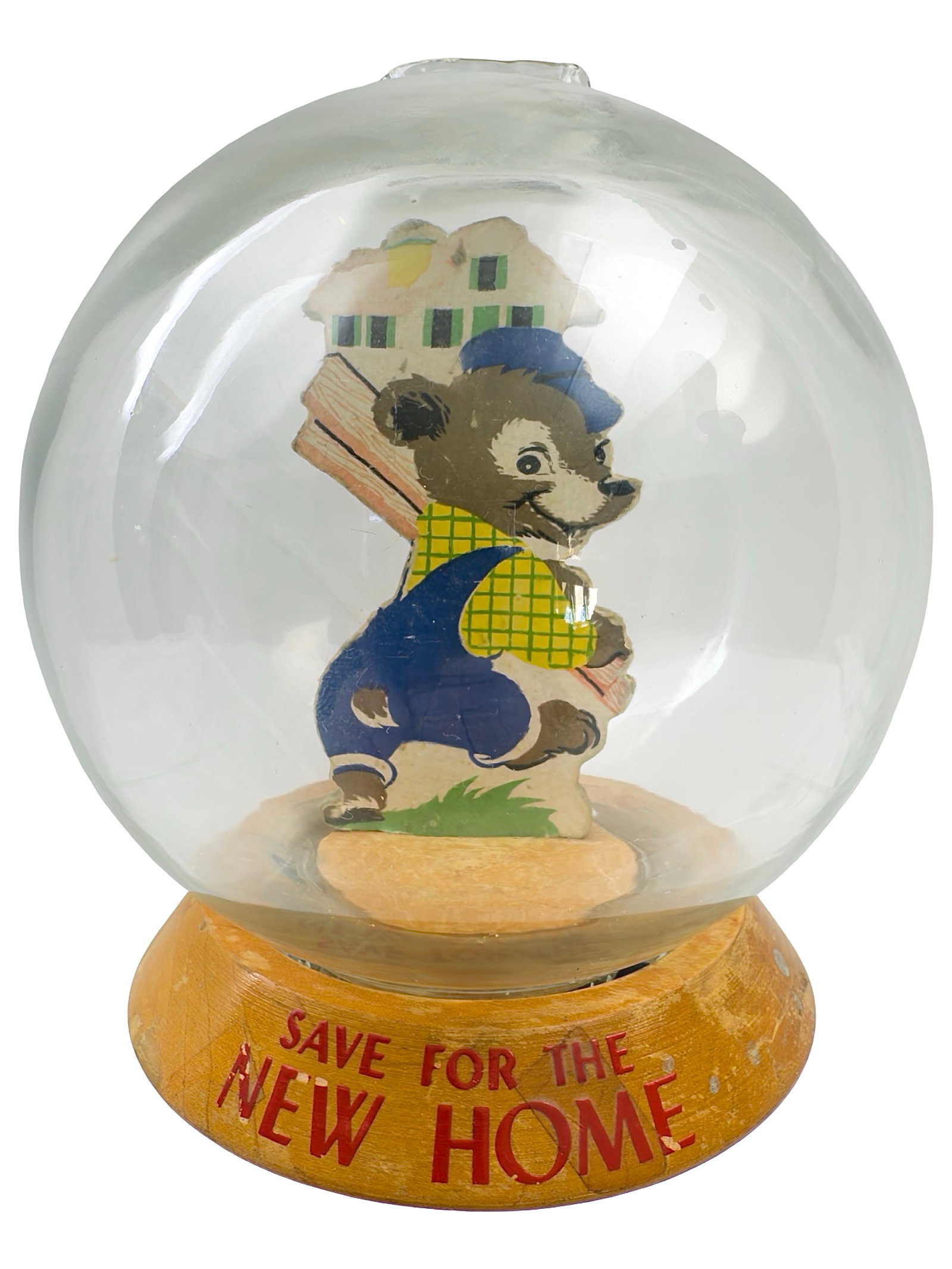"Save for the New Home" Bubble Bank: A Chipmunk Carrying Lumber. Made by the Vic Moran Company. Bradford, Pennsylvania - Ca. 1950. 7" Tall x 6" Wide. Bob and Shirley Peirce Collection.