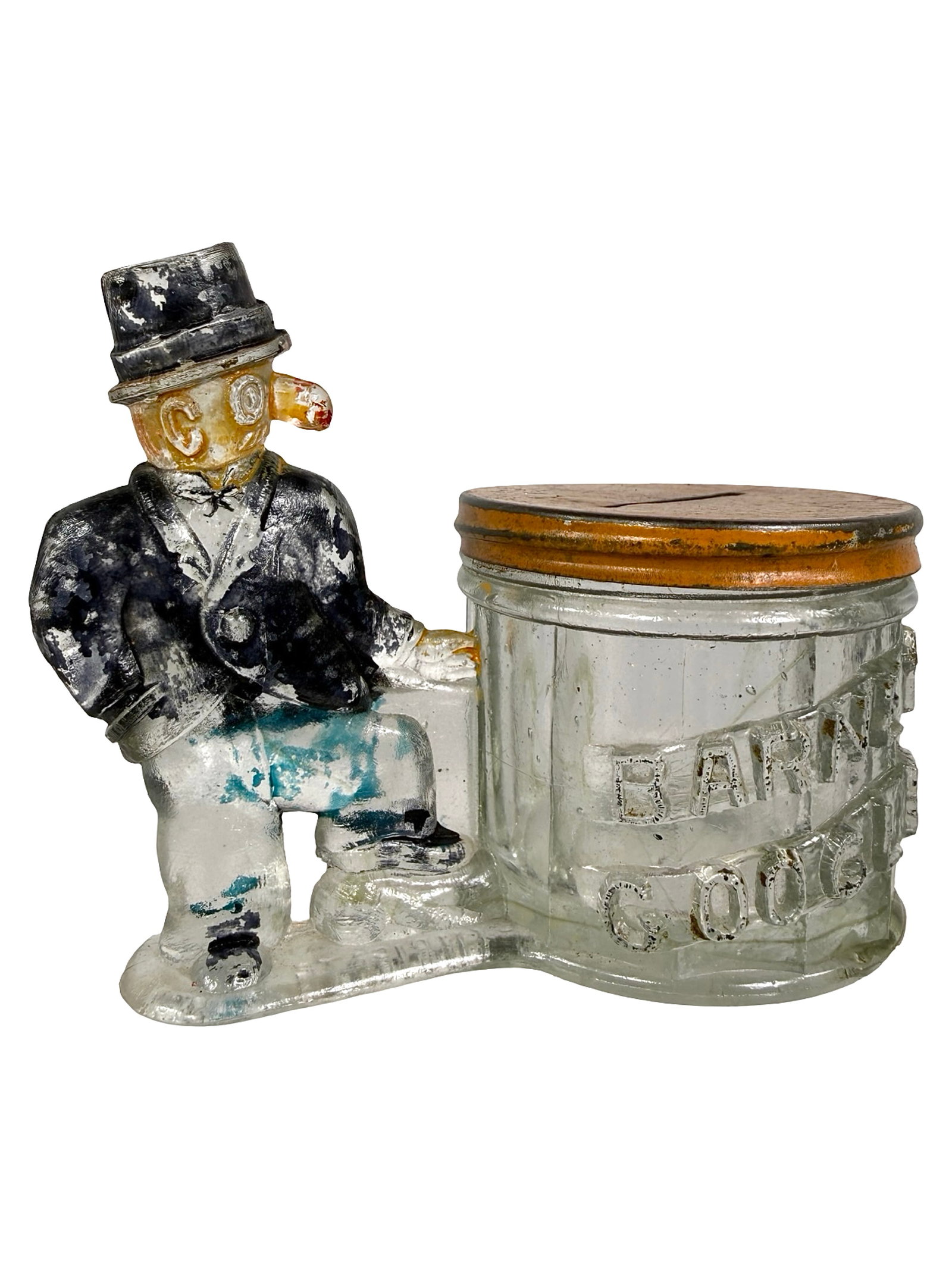 Barney Google by Barrel Bank: First used as a Candy Container. King Features Syndicate Inc. NYC - Ca. 1923 - 3" T x 3 1/2" L. Bob and Shirley Peirce Collection.