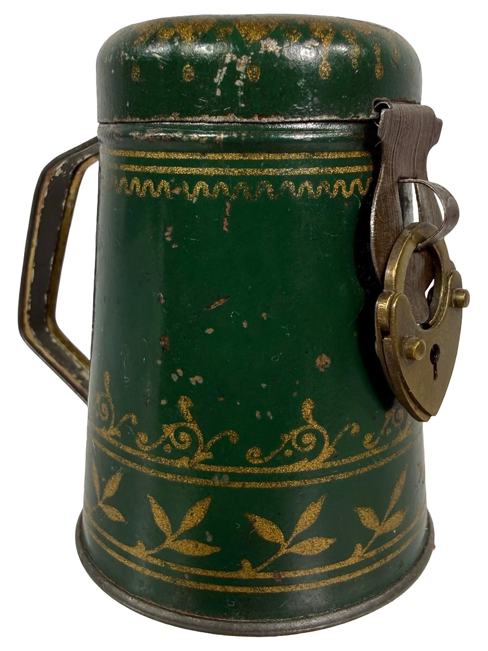 Green Penny Toy Beer Stein Bank: German - 1925 - 2 1/2" Tall. Bob and Shirley Peirce Collection.
