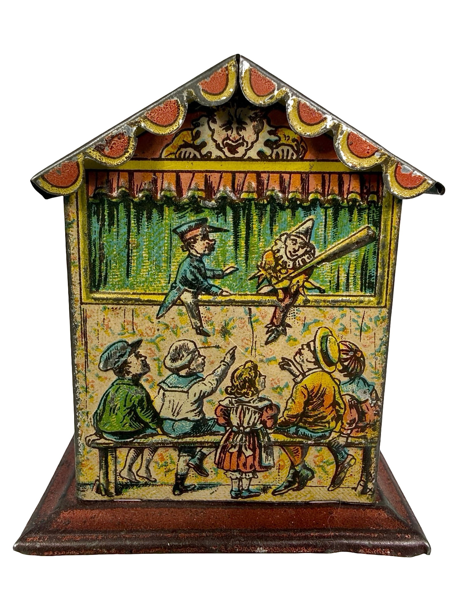 Penny Toy Punch & Judy Theatre Bank: German - 1915 - 3" Tall. Bob and Shirley Peirce Collection.