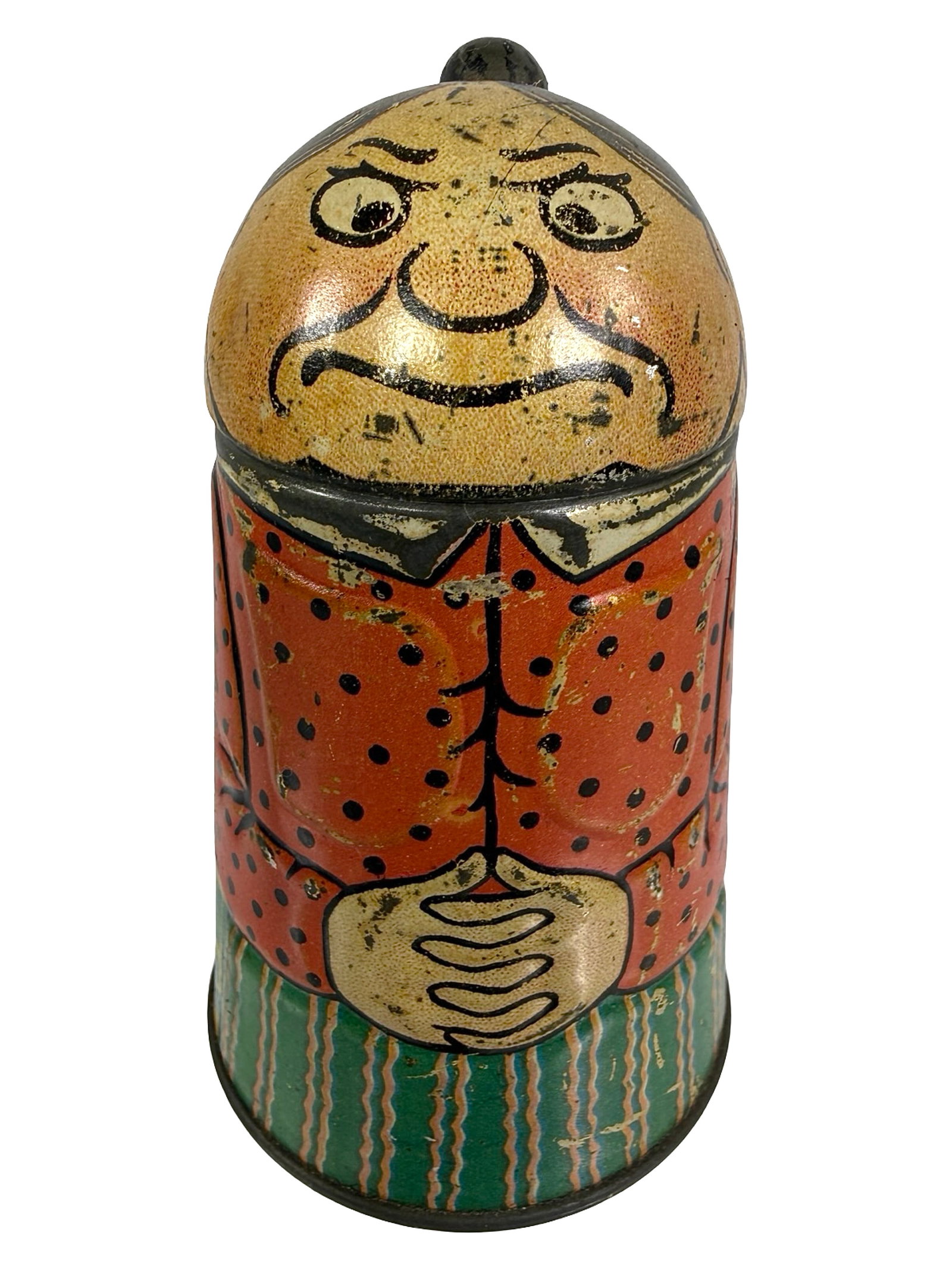 Mama Katzenjammer Tin Litho Bank: Germany - 1910's - 4 1/4" T x 2 1/4" Circular. Bob & Shirley Peirce Collection.