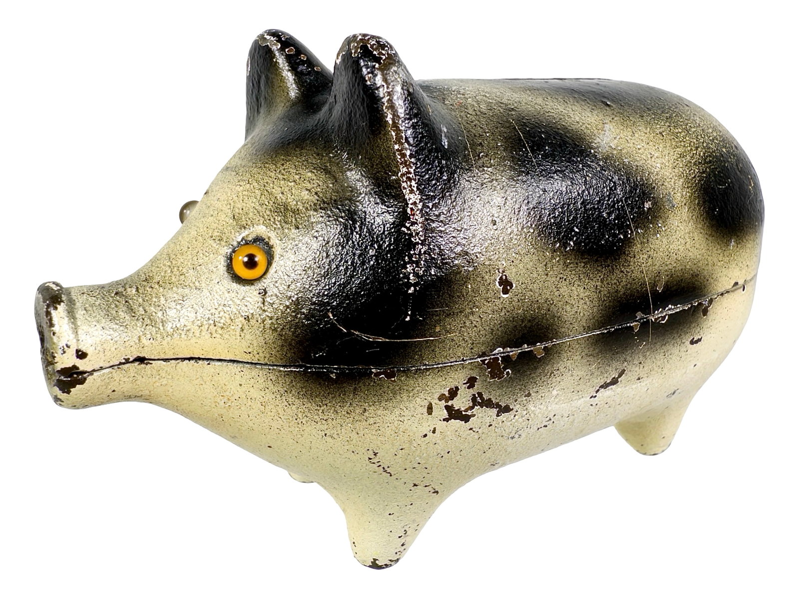 Scarce Spotted Piggy Bank: Made by Hubley Mfg. Company. Lancaster, Pa. - 1935 - 4 5/8" W. Bob & Shirley Peirce Collection.