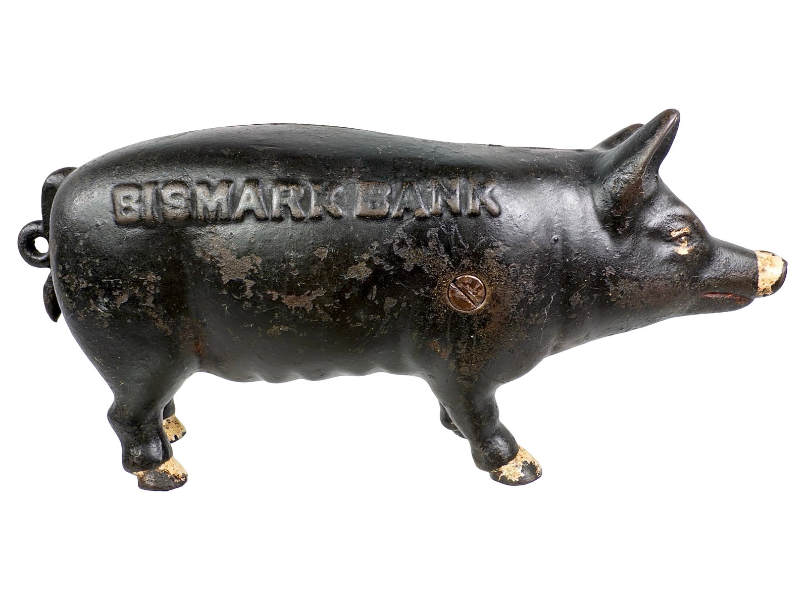 Bismark Pig Still Bank: Attrib. to J. & E. Stevens Company. Cromwell, Ct. - 1883 - 3 3/8" T x 7 3/8" L. Bob & Shirley Peirce Collection.
