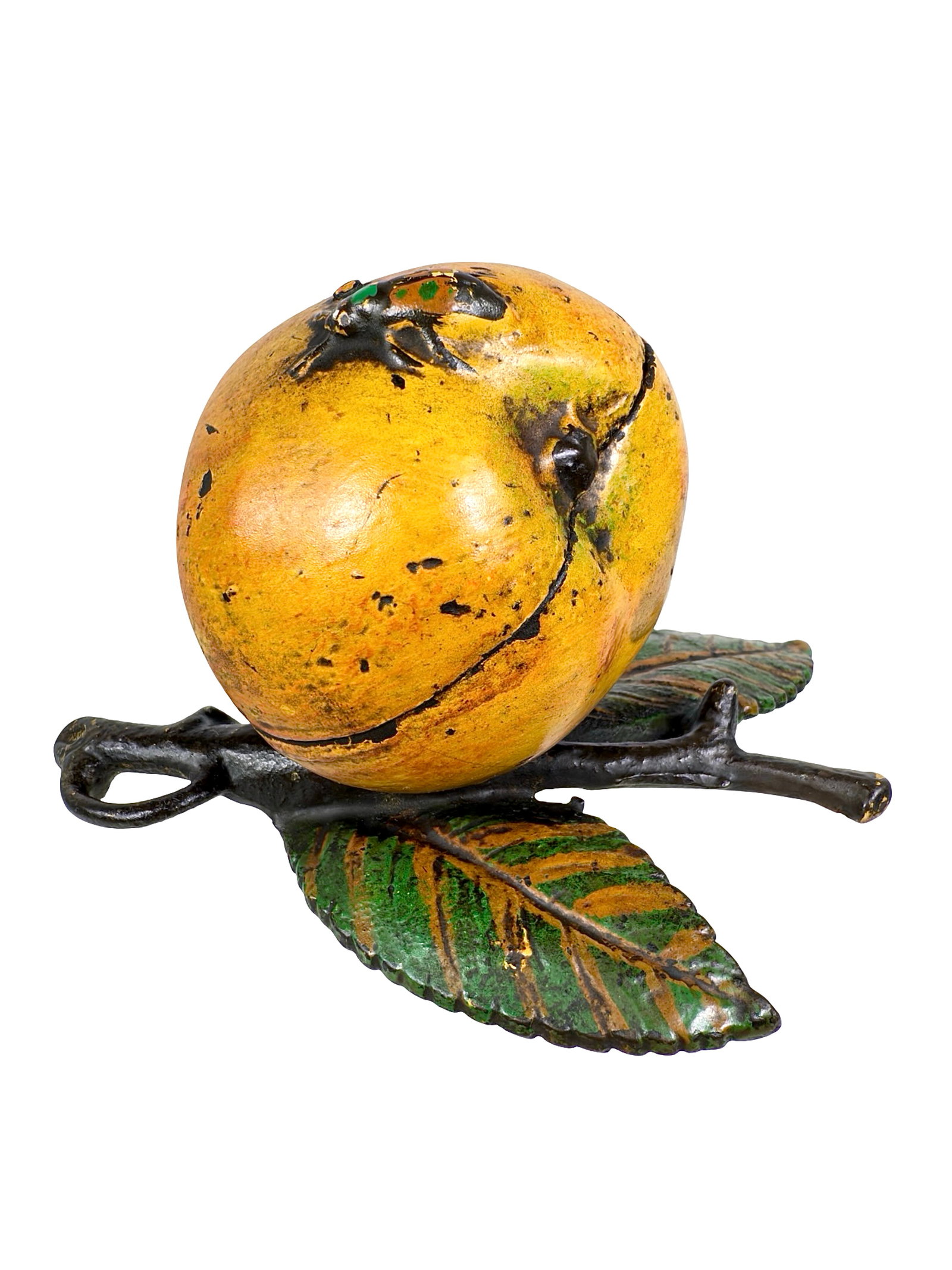 Apple on Leaves Still Bank: By the Kyser and Rex Company. Penn. - 1880's - 5 1/4" T x 5" W. The Tom Kellogg Collection. The Apple Bank was designed for hanging on the wall. It is considered by many collectors as one of the prett