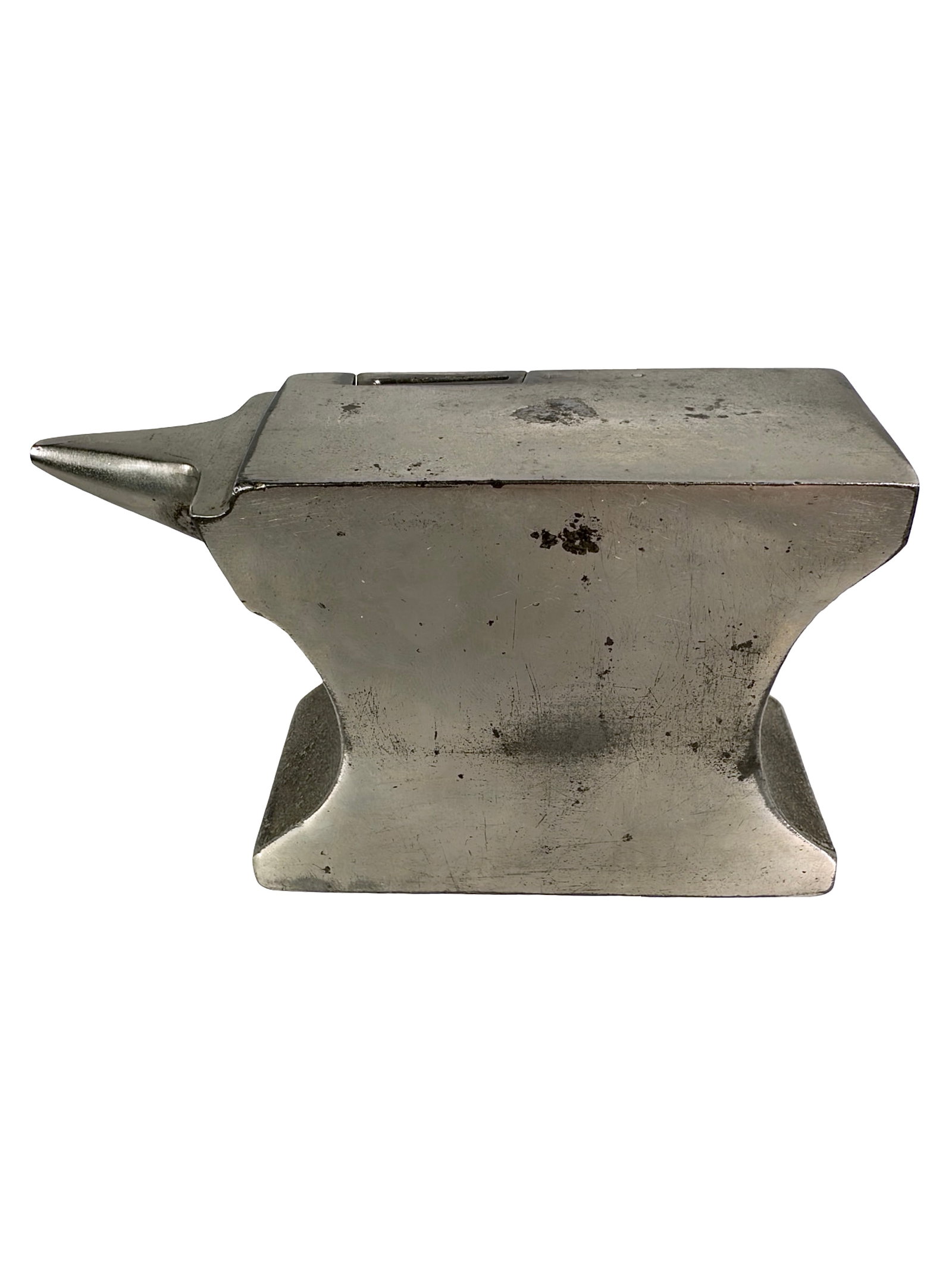 Nickel Plated Anvil Bank: Unknown American Maker. USA - 1900's - 3 1/2" Wide. From the Mike Henry Collection.