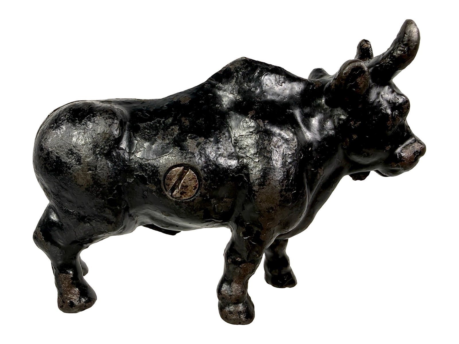 Bull with Humped Back - Cast Iron Bank: Possibly a Unique Toy Bank. Unknown American Maker. Circa 1910's - 5 1/2" Long.
