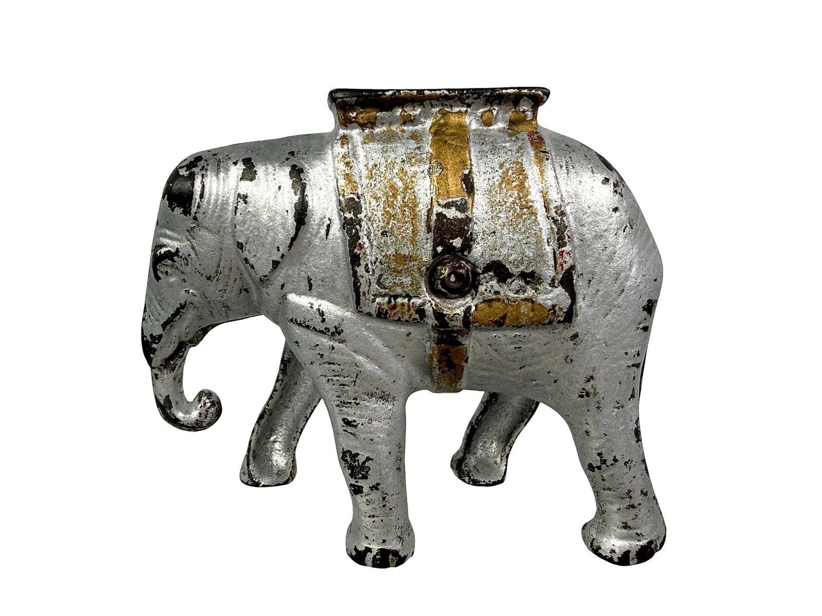 Stiff-Legged Elephant - Cast Iron Bank: By the Harris Toy Company. Toledo, Ohio - 1905 - 4 3/8" L. The Tom Kellogg Collection.
