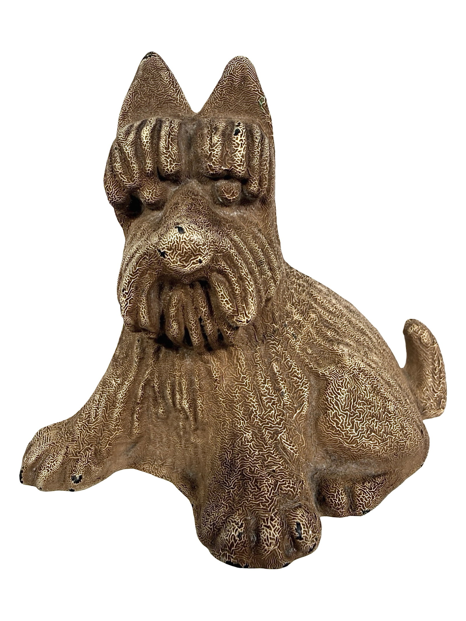 White Fala Scottie with Crinkled Finish - Cast Iron Bank: Unknown American Maker. Circa 1930's - 2 3/4" Tall. The Tom Kellogg Collection.