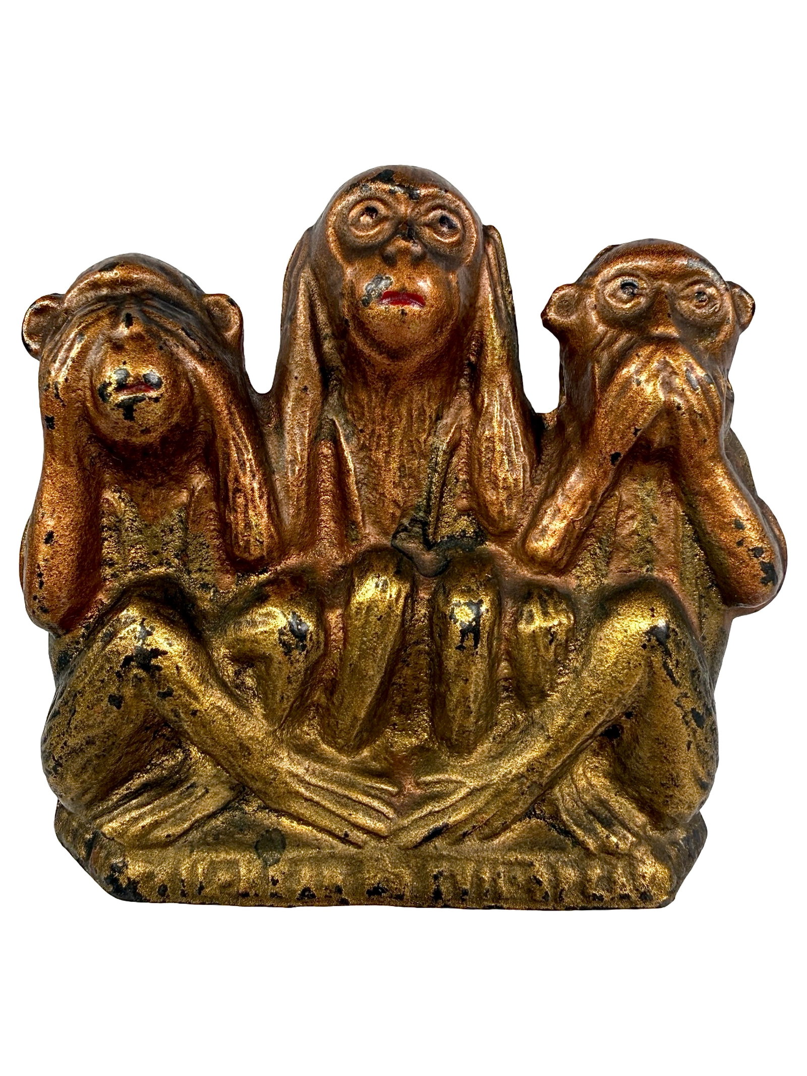Three Wise Monkeys - Cast Iron Bank: By the A. C. Williams Company. Ohio - 1915 - 3 1/4" T x 3 1/2" W. Bob & Shirley Peirce Collection.
