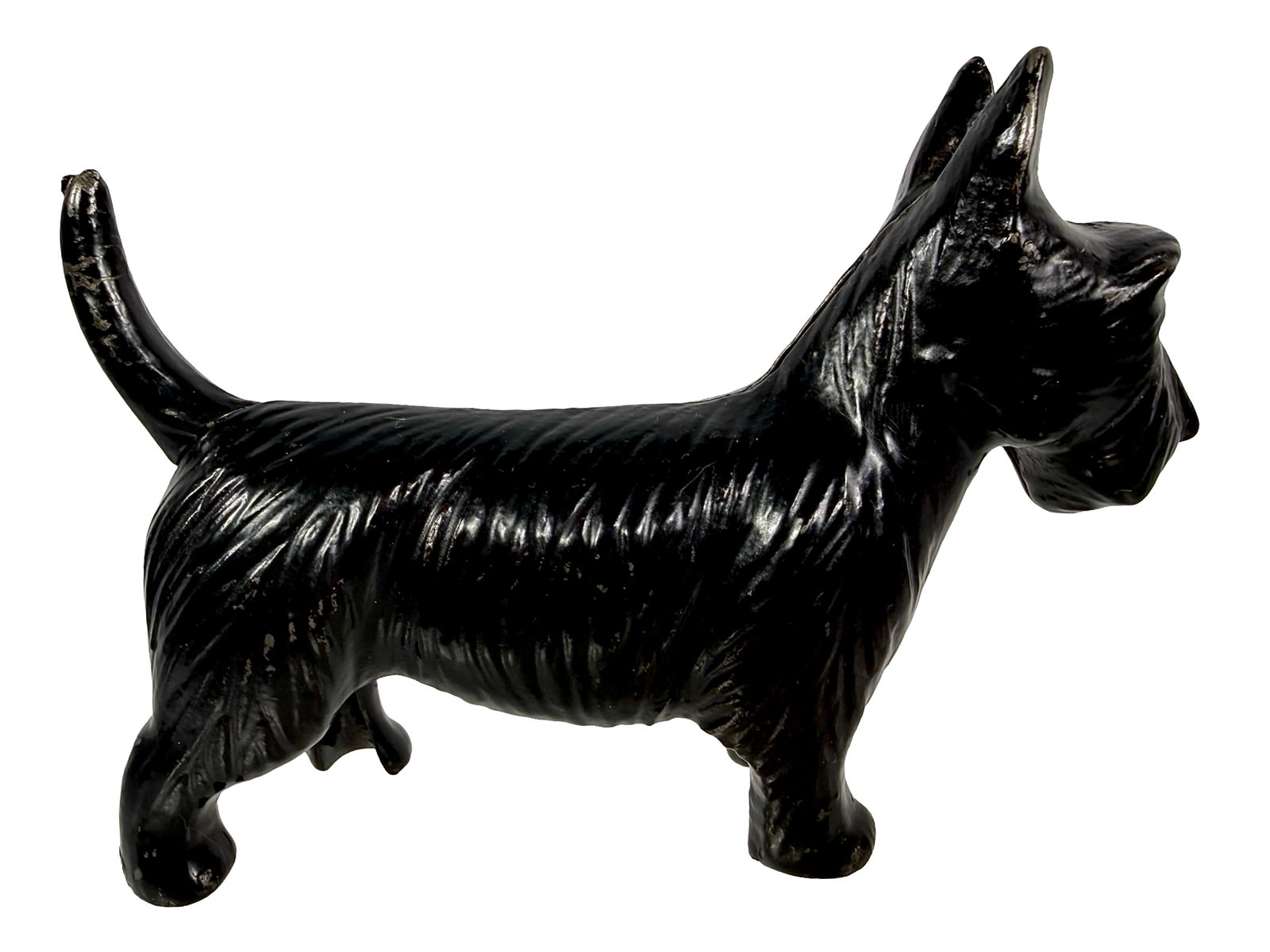 Black Standing Scottie - Cast Iron Bank: Unknown American Manufacturer. Circa Mid 1920's - 3 3/8" Long. Bob & Shirley Peirce Collection.
