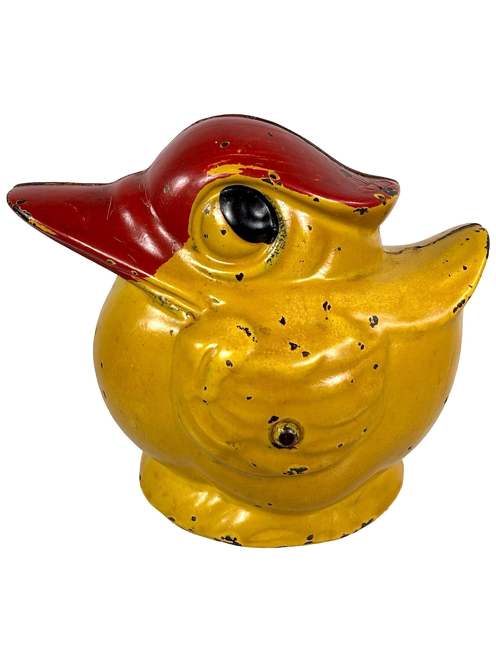 Yellow & Red Round Duck - Cast Iron Bank: Made by Kenton Hardware Company. Ohio - 1930's - 4" Tall x 4 7/8" Long. Bob & Shirley Peirce Collection.