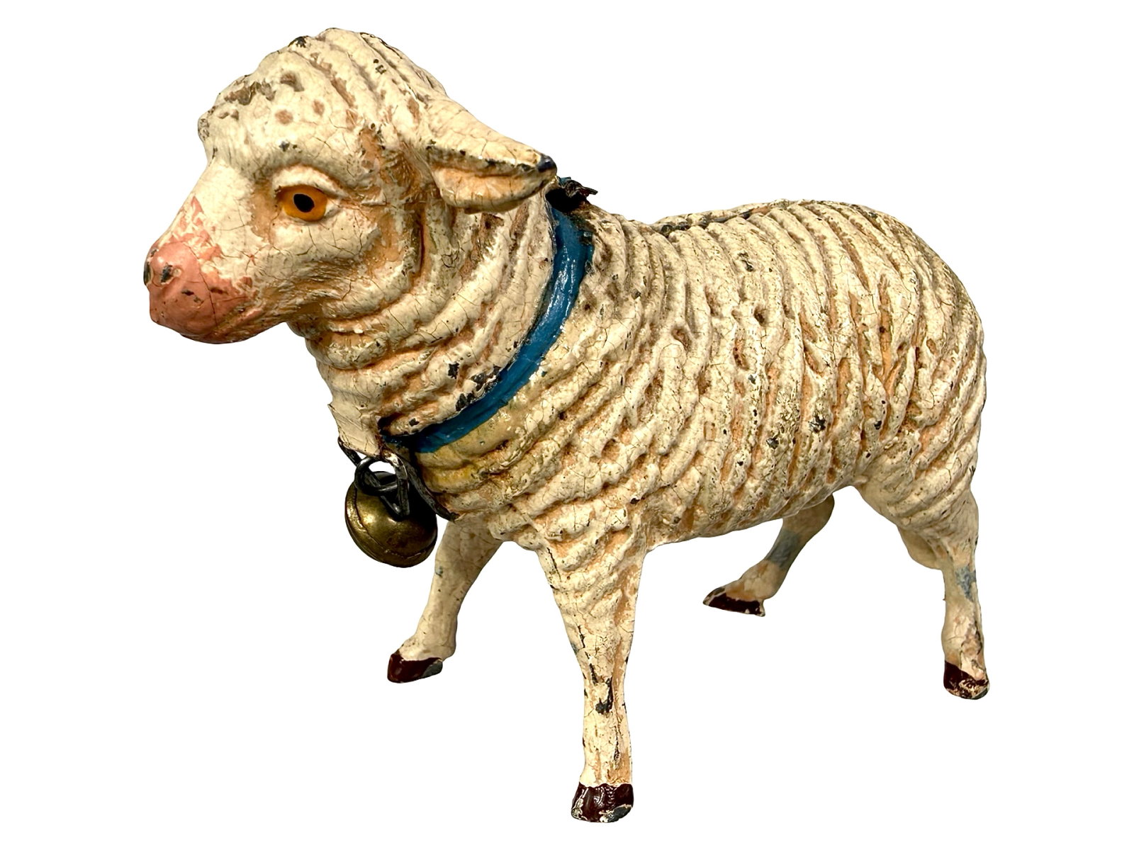Spelter Sheep with Blue Collar Still Bank: German - 1920's - 4 1/2" L.