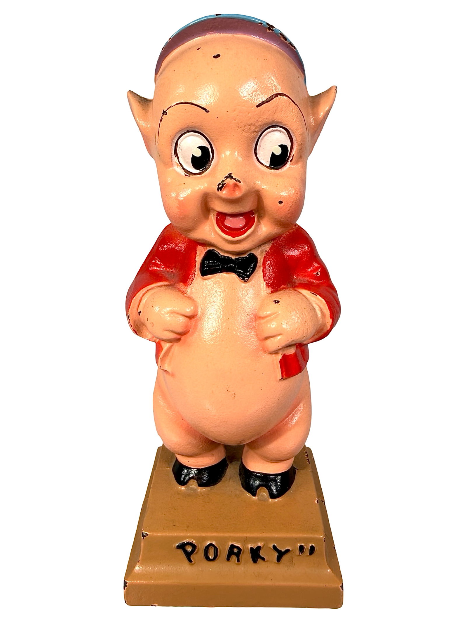 Porky Pig with Pink Skin - Cast Iron Bank: Made by Hubley Mfg. Company. Lancaster, Pa. - 1930's - 5 1/2" T. Bob & Shirley Peirce Collection.