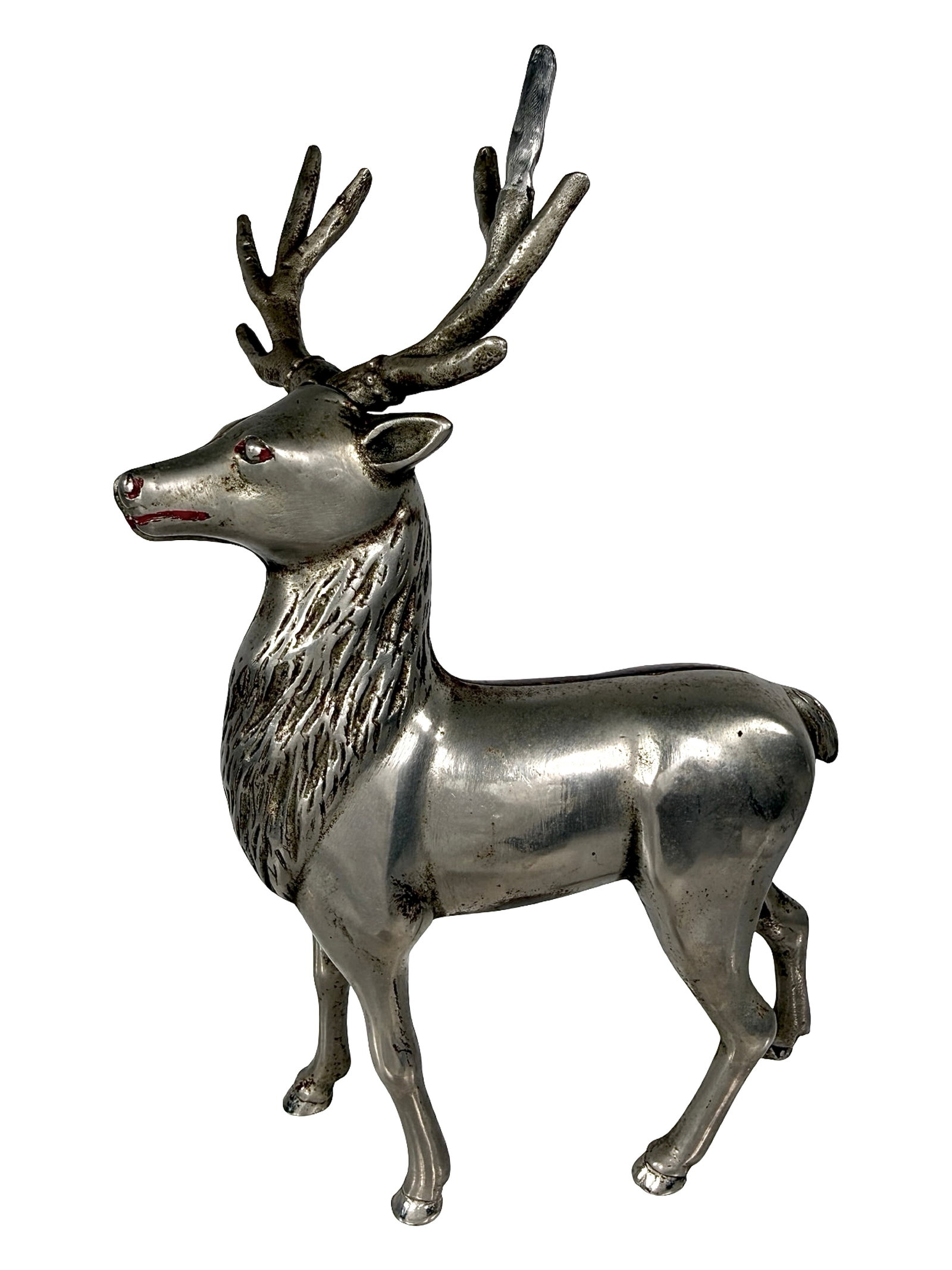 Large Nickel Plated Elk Bank: By the A. C. Williams Company. Ohio - 1920's - 9 1/2" T x 5 3/4" W. The Tom Kellogg Collection. Nickeled specimens of the stag bank are as scarce as hen's teeth. This one is a beauty with painted faci