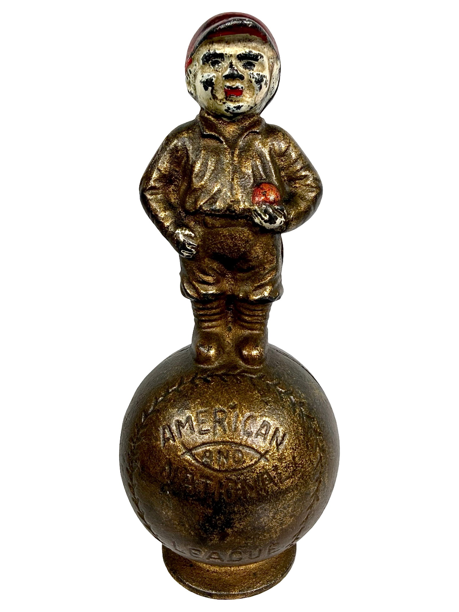 Rare Boy on Baseball Mascot - Cast Iron Bank: Made by Hubley Mfg. Company. Lancaster, Pa. - 1914 - 5 3/4" T. The Tom Kellogg Collection.