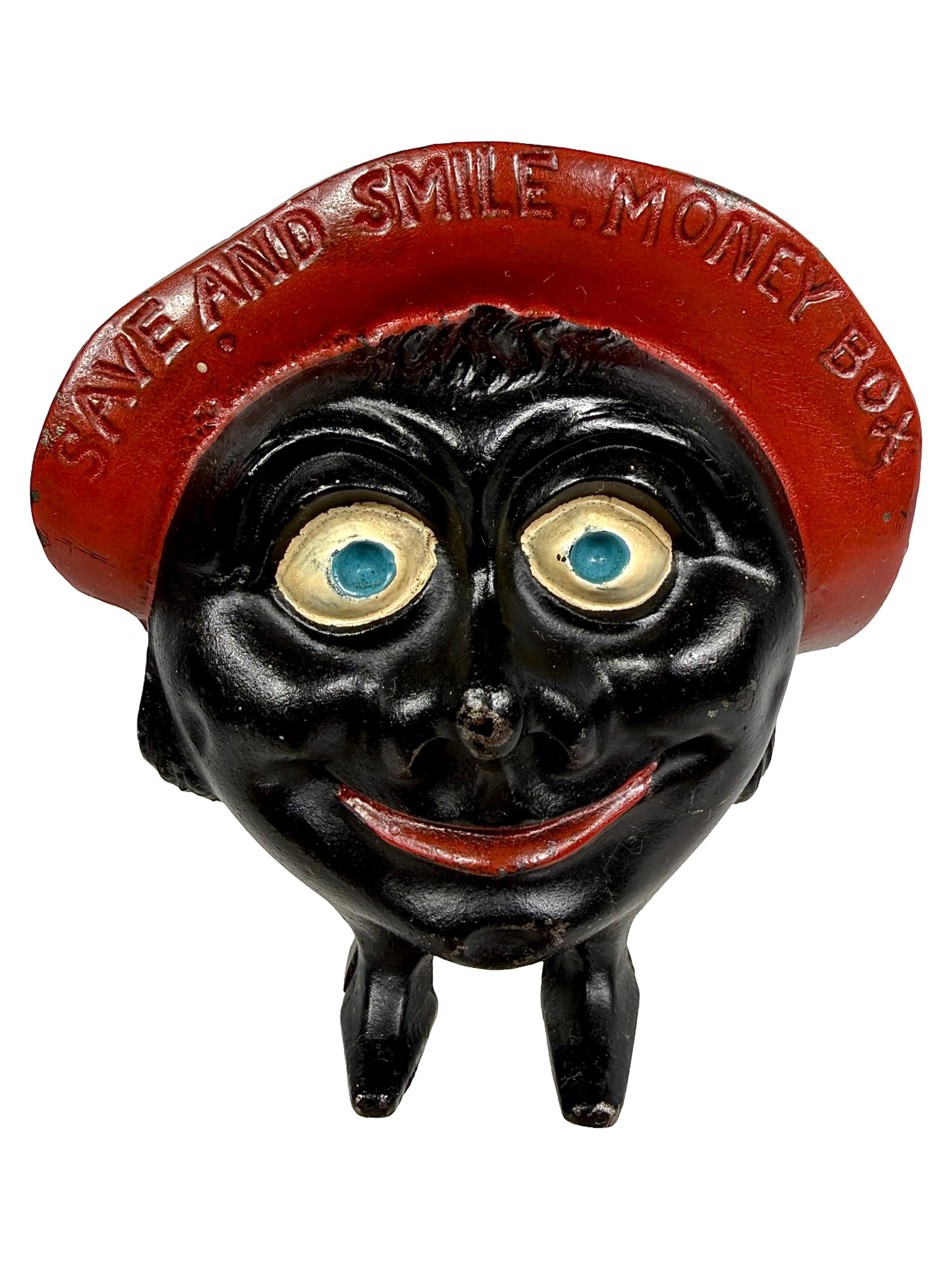 Save & Smile Money Box - Cast Iron Bank: By Sydenham and McCoustra. England - Mid 1930's - 4" T. The Tom Kellogg Collection.