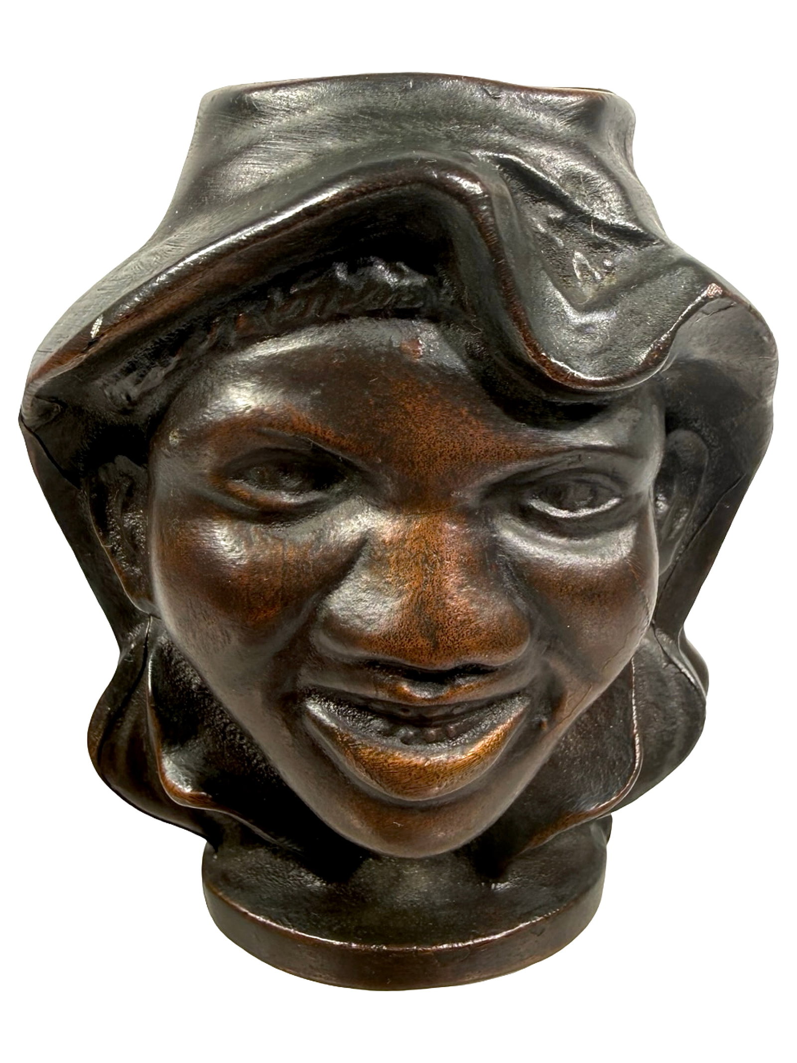 Large Two-Faced Boy Still Bank - Original Brass Pattern: By the A. C. Williams Company. Ohio - 1915 - 4 1/8" T x 3 1/8" W. Bob & Shirley Peirce Collection.
