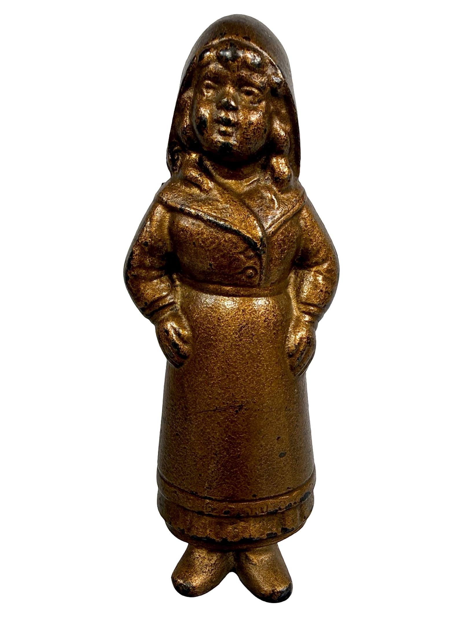 Tall Dutch Girl Still Bank: By Grey Iron Casting Company. Mount Joy, Pa - 1910's - 7" T. The Tom Kellogg Collection.