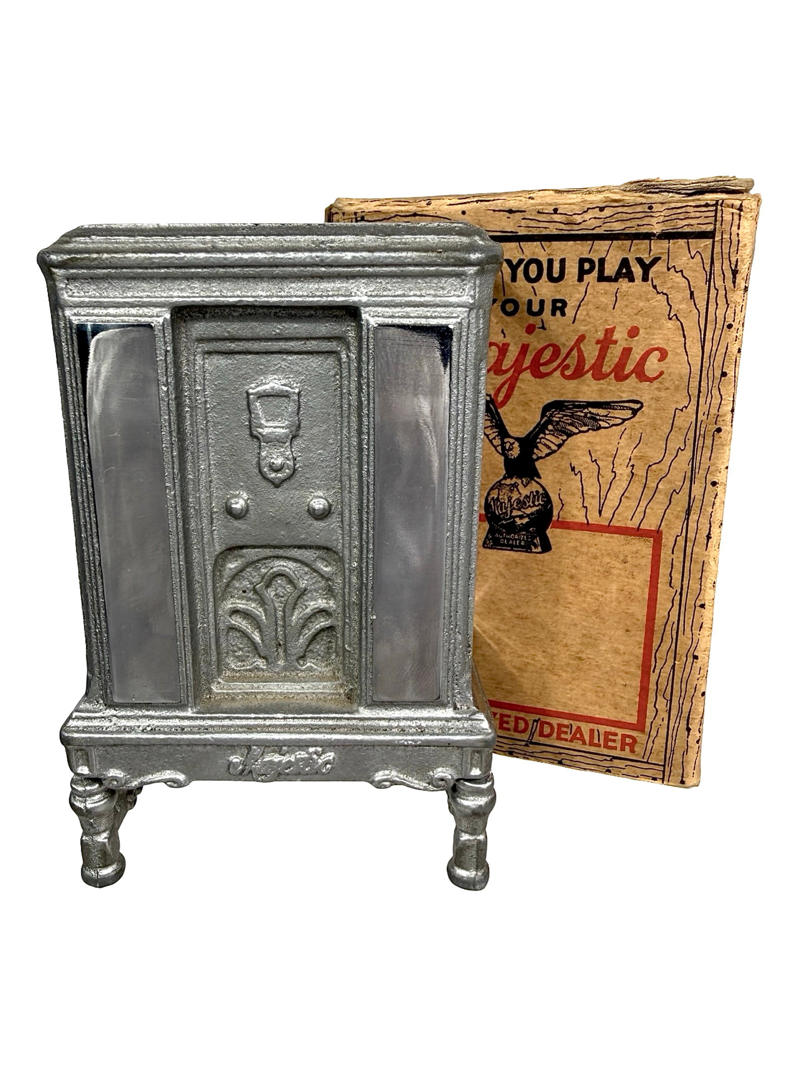 Silver Majestic Radio - Still Bank: Arcade Mfg. Company. Early 1930's - 4 1/2" T. Bob & Shirley Peirce Collection.