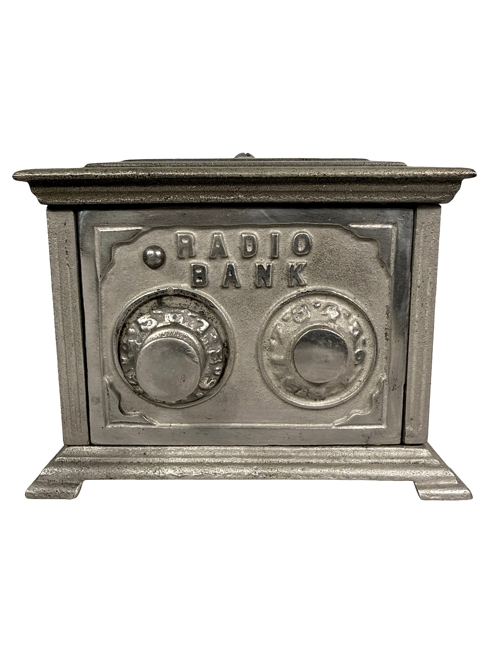 Nickel Radio - Two Dials - Still Bank: Kenton Hardware Company. 1920's - 31/2" T x 4 1/2" W. Bob & Shirley Peirce Collection.