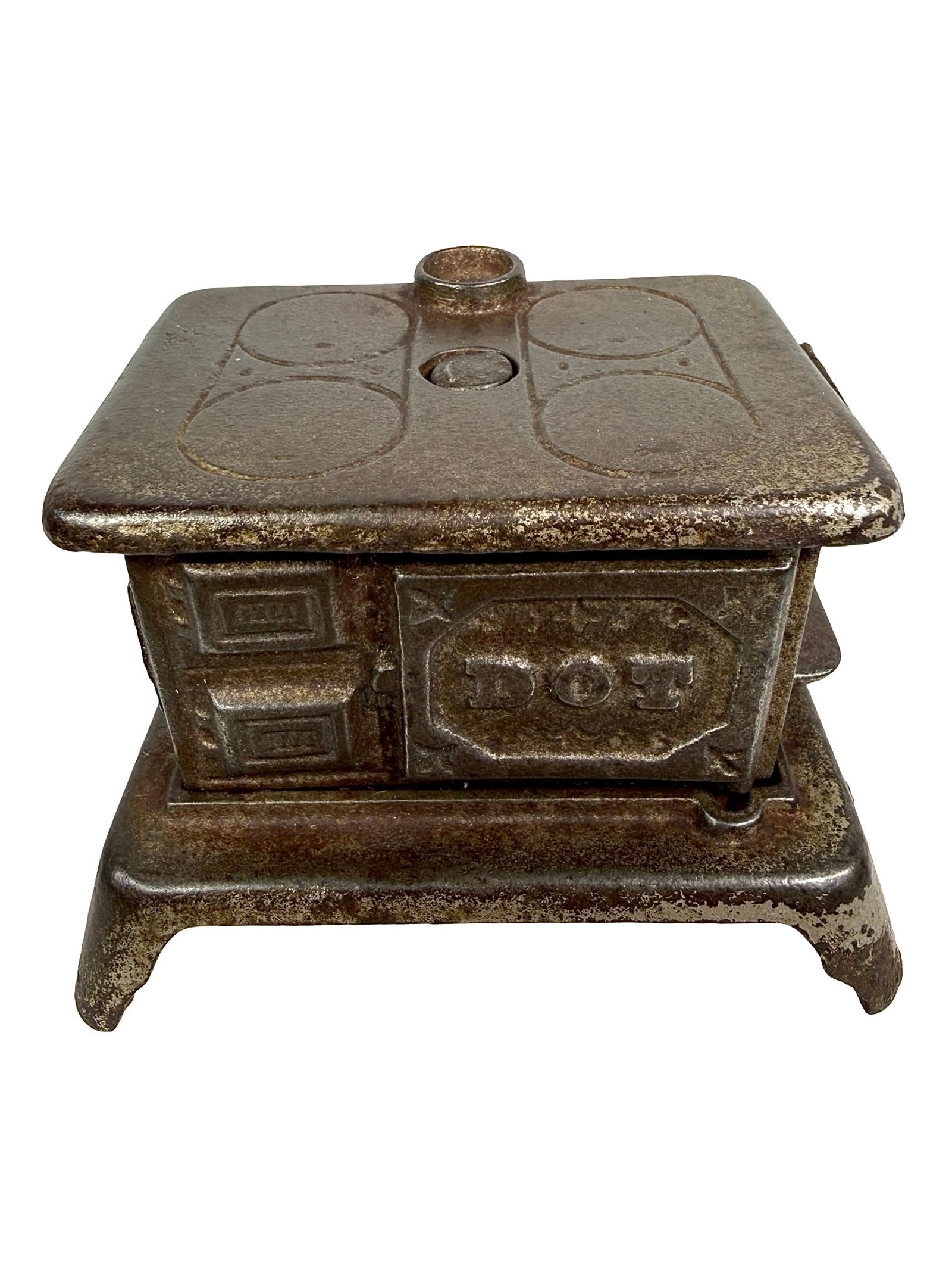 Nickeled "Dot" Stove Bank: By Grey Iron Casting Company. Penn. - Early 1900's - 3 1/4" W. The Tom Kellogg Collection.