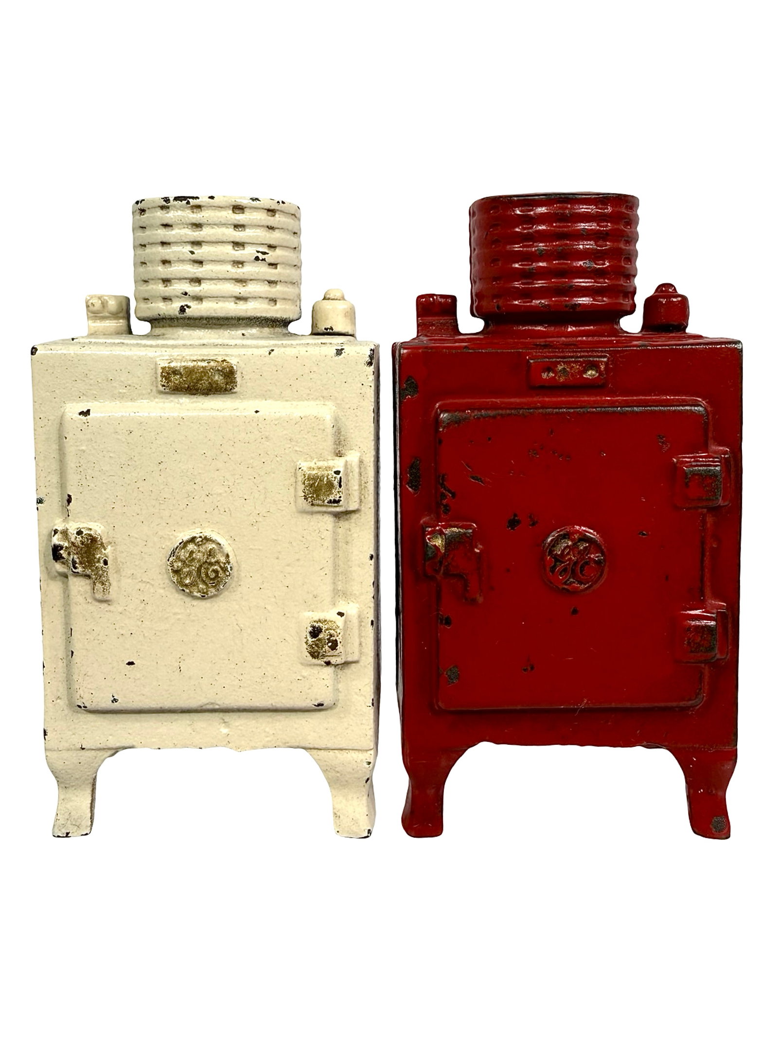 Two Small GE Refrigerator Still Banks: By the Hubley Mfg. Company. Penn. - 1930's - 3 3/4" Tall. Bob & Shirley Peirce Collection.