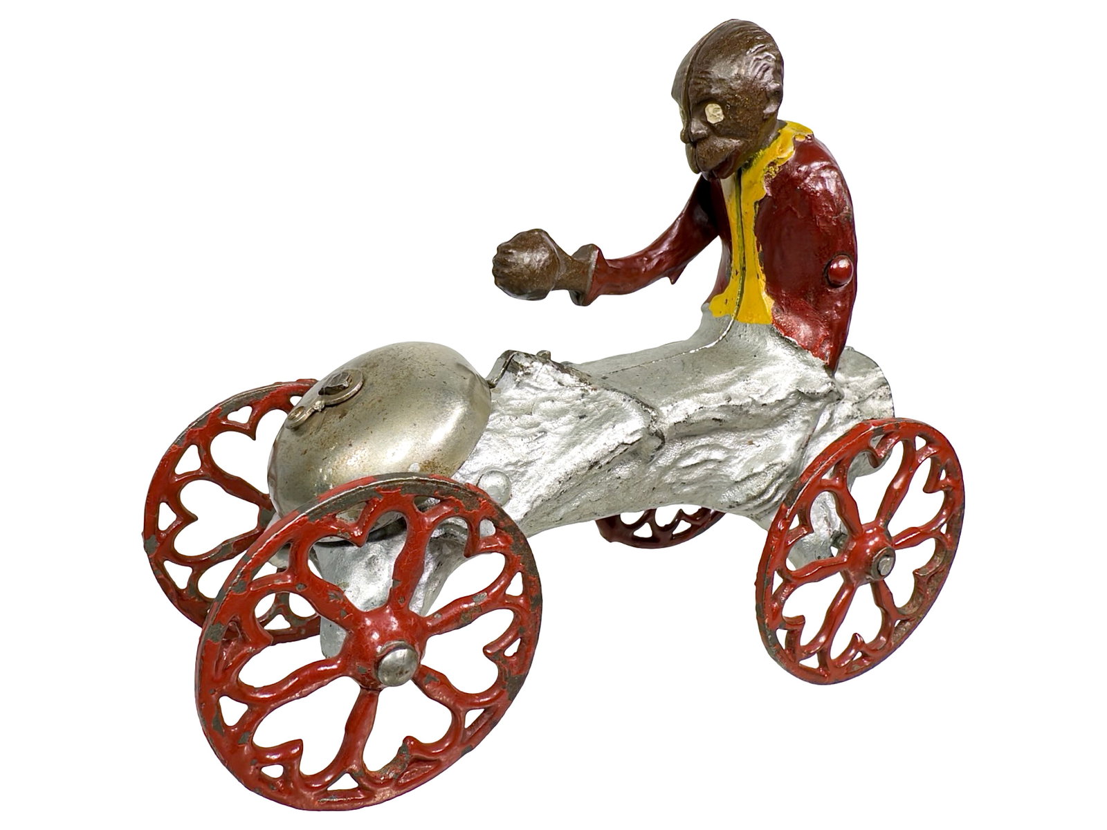 Monkey and Coconut Bell Ringer - Cast Iron Toy: Collaboration between Gong Bell and the N. N. Hill Brass Company. East Hampton, Ct. - Ca. 1911/1912. 6 1/2" Long x 5 1/4" Tall x 2 1/2" Deep. Bob & Shirley Peirce Collection. This represents the most 