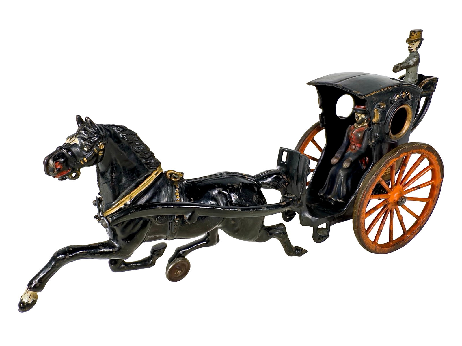 Large Scale Hansom Cab - Cast Iron Toy: Made by Ives, Blakeslee & Co. Bridgeport, Ct. - Circa 1896. 14 1/2" Long x 7 1/2" Tall. The John & Kira Olshefski Collection. The Ives Company unquestionably produced many of the most important cast i