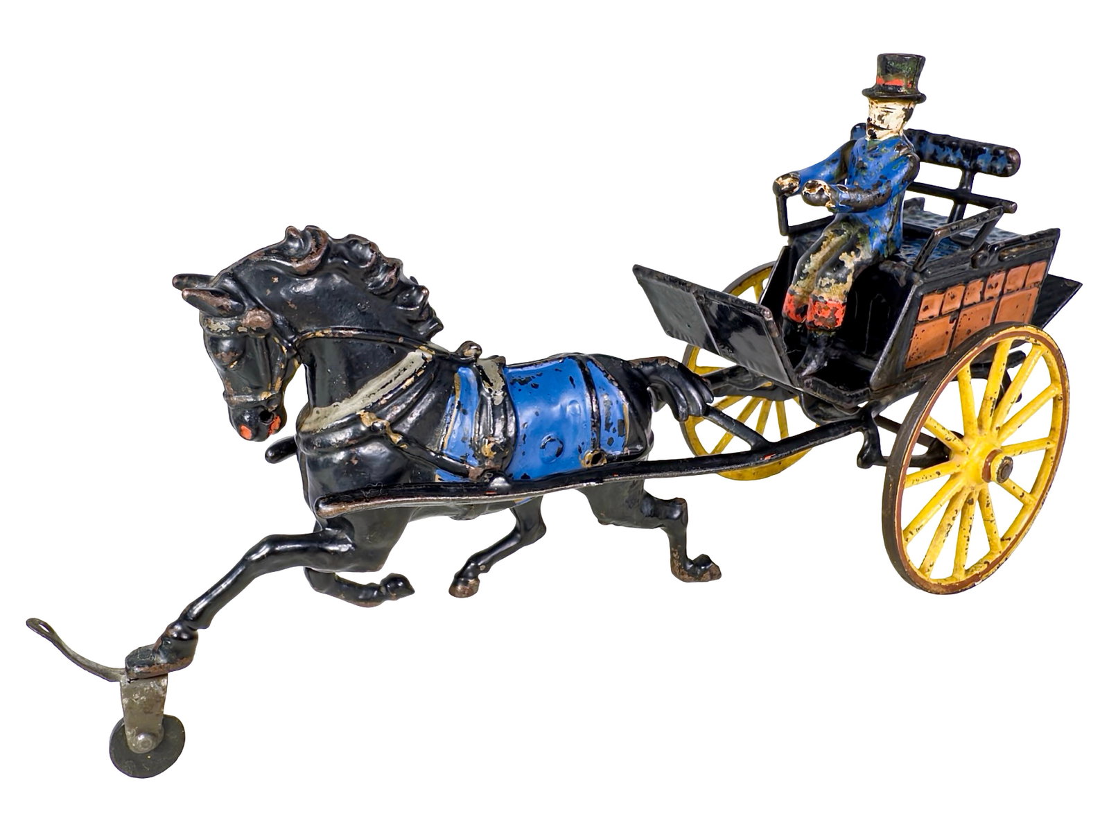 Single Horse Dog Cart - Cast Iron Toy: Made by Pratt & Letchworth. Buffalo, NY - Early 1890's. 13 1/4" Long x 6 1/2" Tall. The John & Kira Olshefski Collection. The terminology "dog cart" is largely lost from the vernacular of the 21st cen