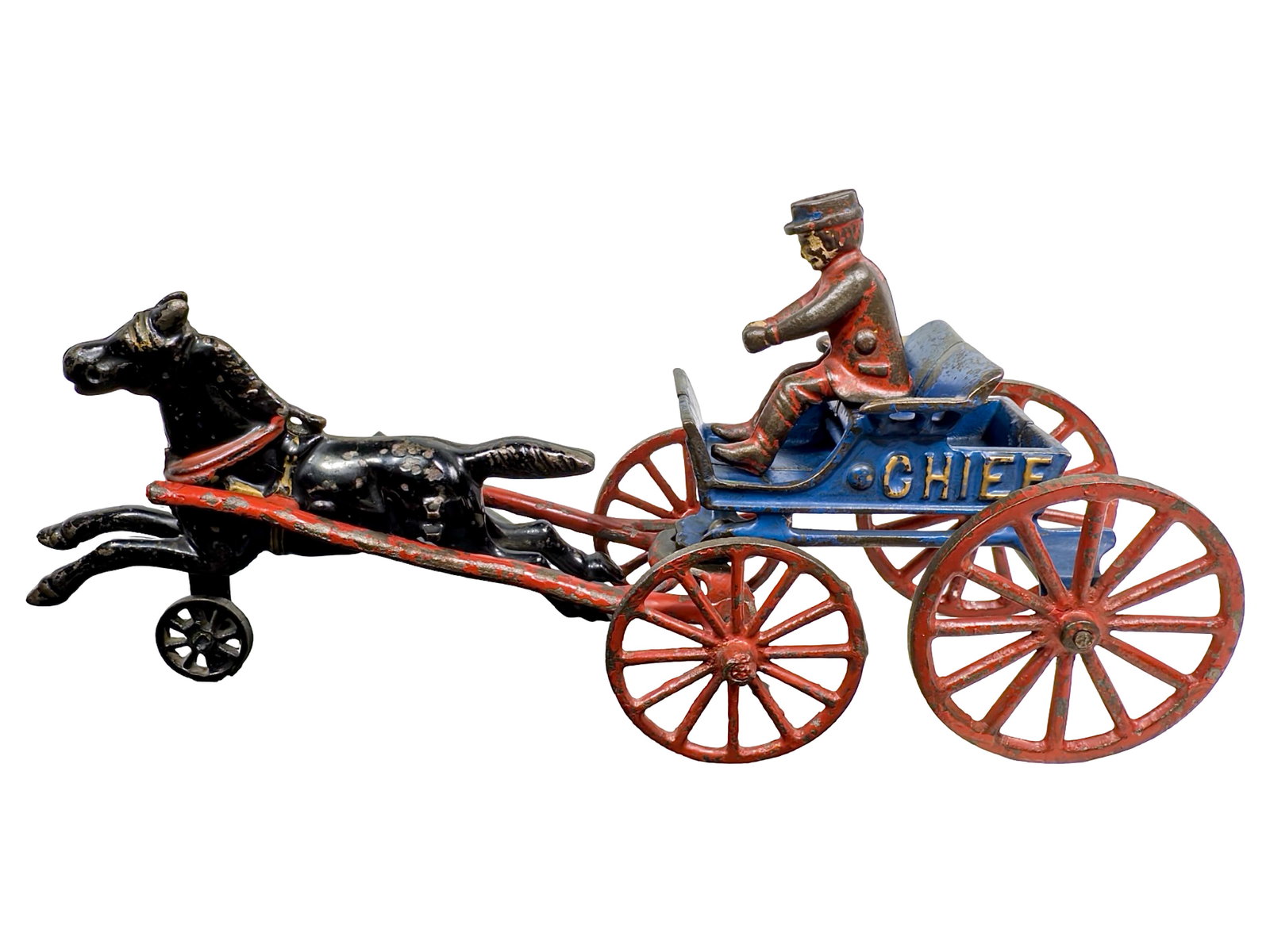 Small Fire Chief Vehicle - Cast Iron Toy: By the Hubley Mfg. Company. Lancaster, Pa. - Circa 1906. 12 1/4" Long x 5 1/8" Tall. The John & Kira Olshefski Collection.