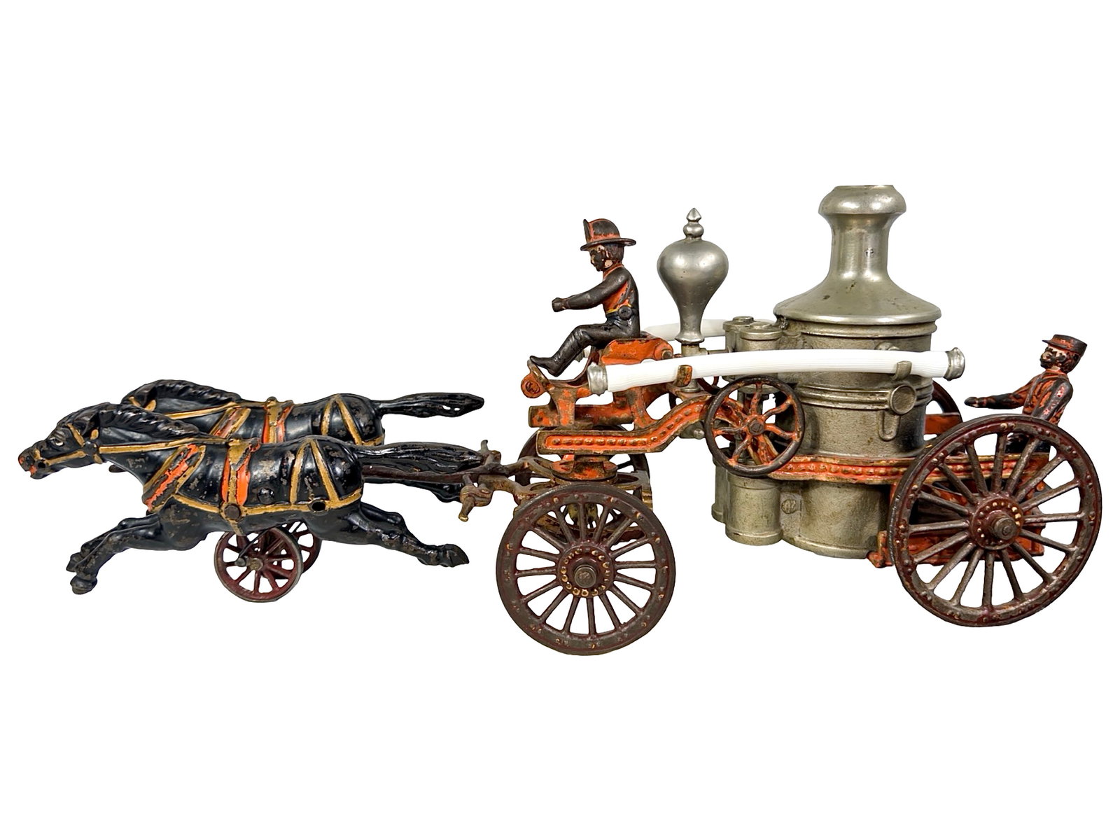 Early Production Fire Pumper - Cast Iron Toy: By the Hubley Mfg. Company. Lancaster, Pa. - Circa 1896. 17 1/4" Long x 7 7/8" Tall. The John & Kira Olshefski Collection.