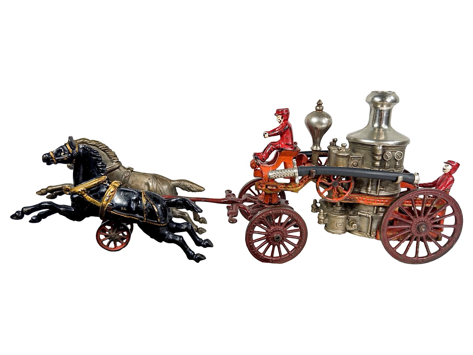 Later Production Fire Pumper - Cast Iron Toy: By the Hubley Mfg. Company. Lancaster, Pa. - Circa 1910's. 20 3/4" Long x 8 1/2" Tall. The John & Kira Olshefski Collection.