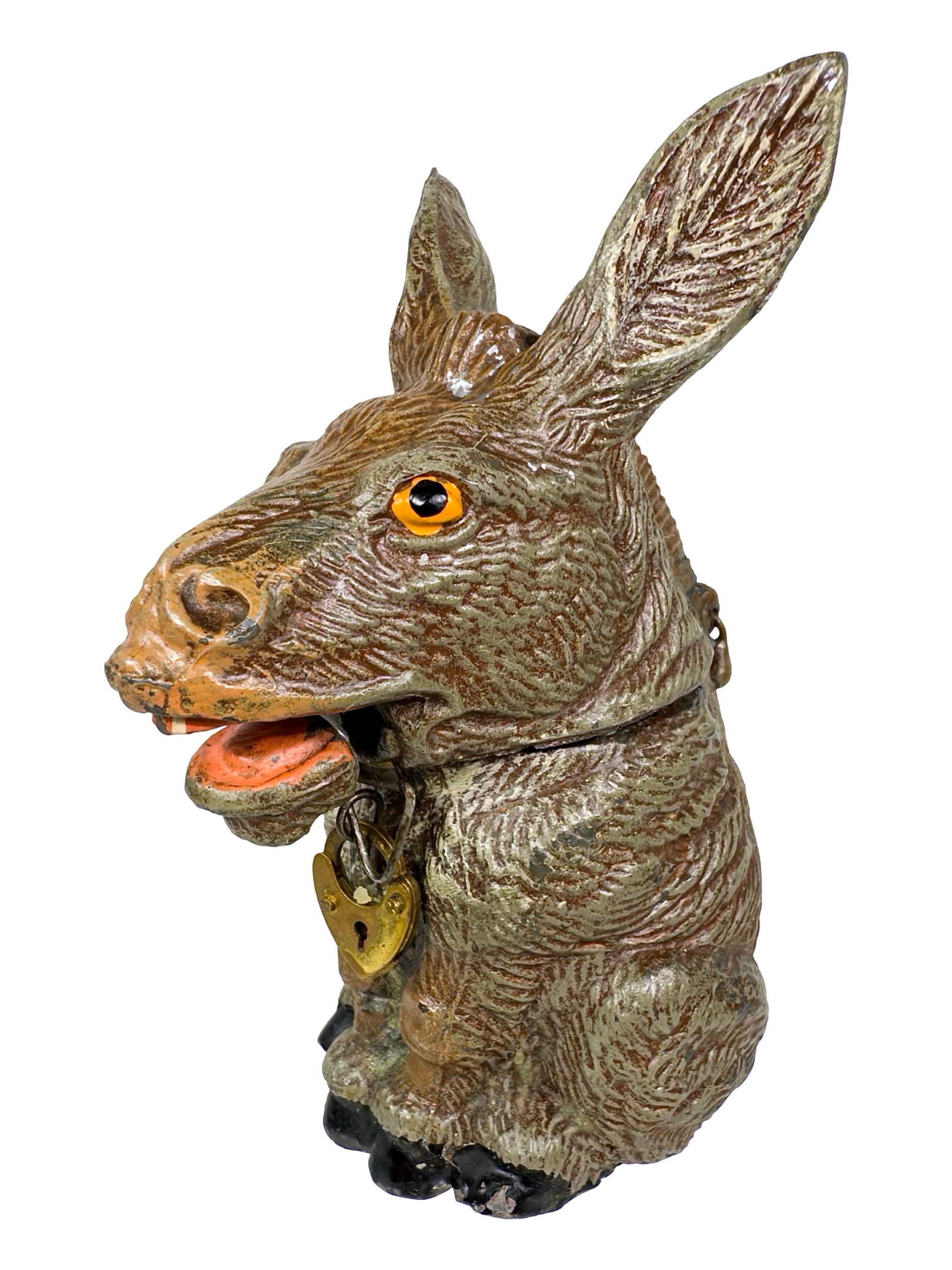Rare Spelter Donkey Bank with Trembling Spring Jaw (1 of 7)